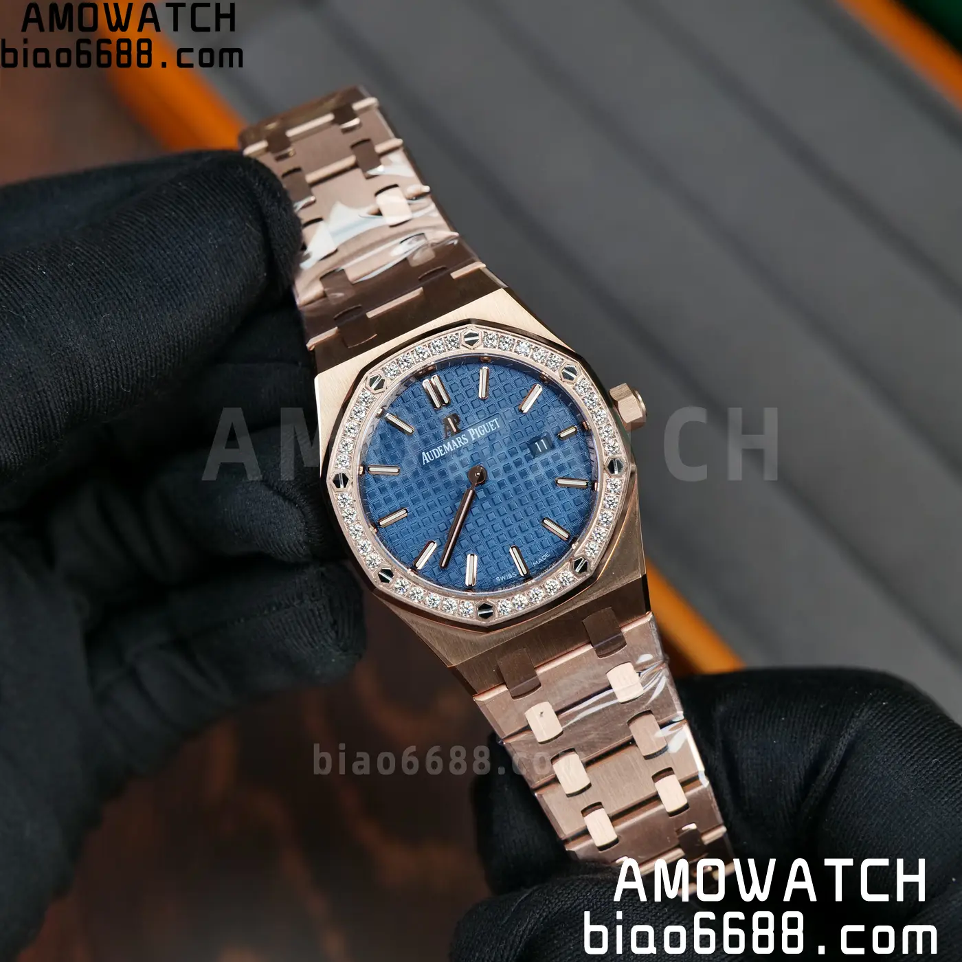 AUDEMARS PIGUET Lady Royal Oak 67651 33mm RG ZF 1:1 Best Edition Blue Dial Diamonds Bezel on RG Bracelet Swiss Quartz 51 6de66cb62258077 AMO Watch