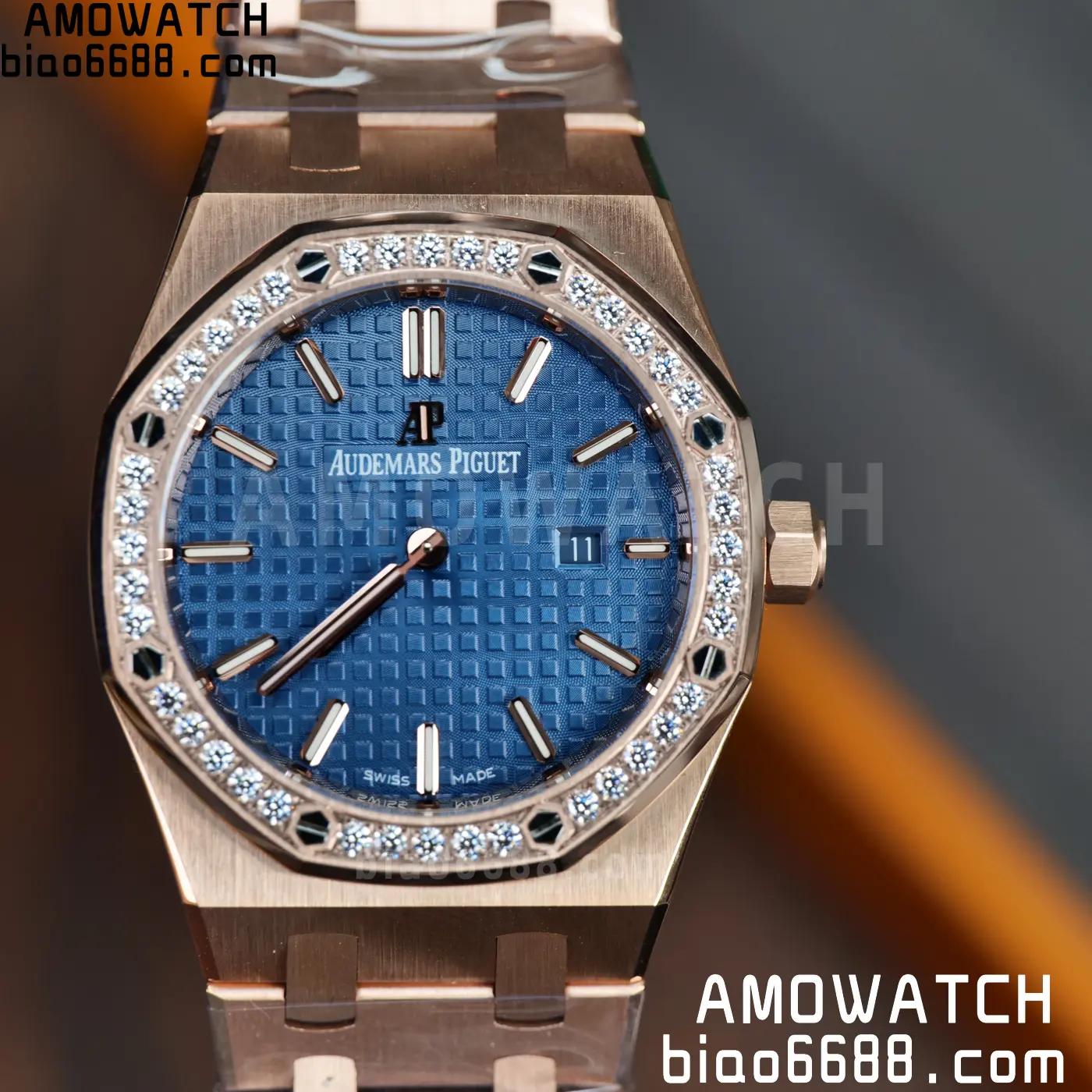 AUDEMARS PIGUET Lady Royal Oak 67651 33mm RG ZF 1:1 Best Edition Blue Dial Diamonds Bezel on RG Bracelet Swiss Quartz 56 7567b94a499ea1a AMO Watch