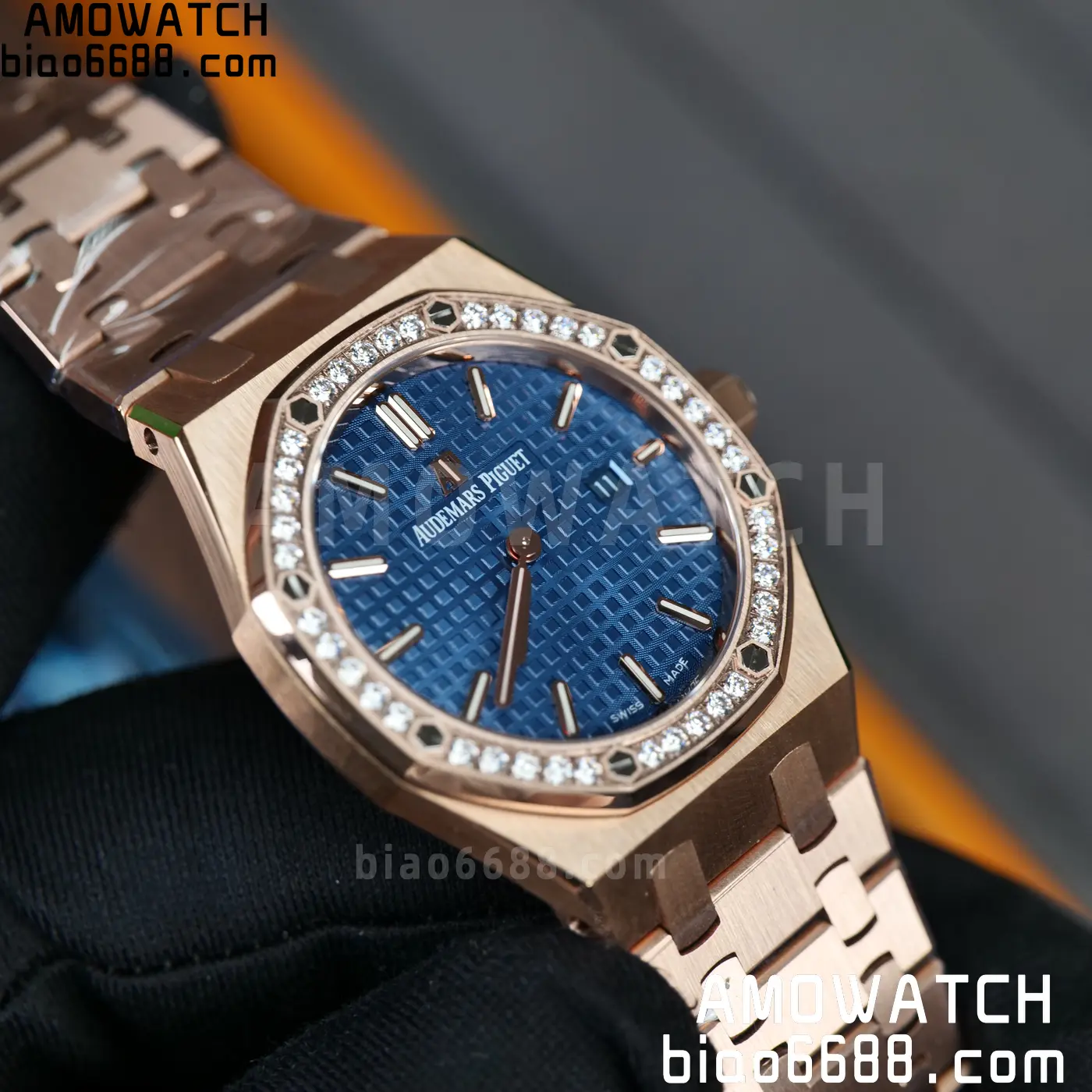 AUDEMARS PIGUET Lady Royal Oak 67651 33mm RG ZF 1:1 Best Edition Blue Dial Diamonds Bezel on RG Bracelet Swiss Quartz 61 f7d3d2db3e1a60a AMO Watch