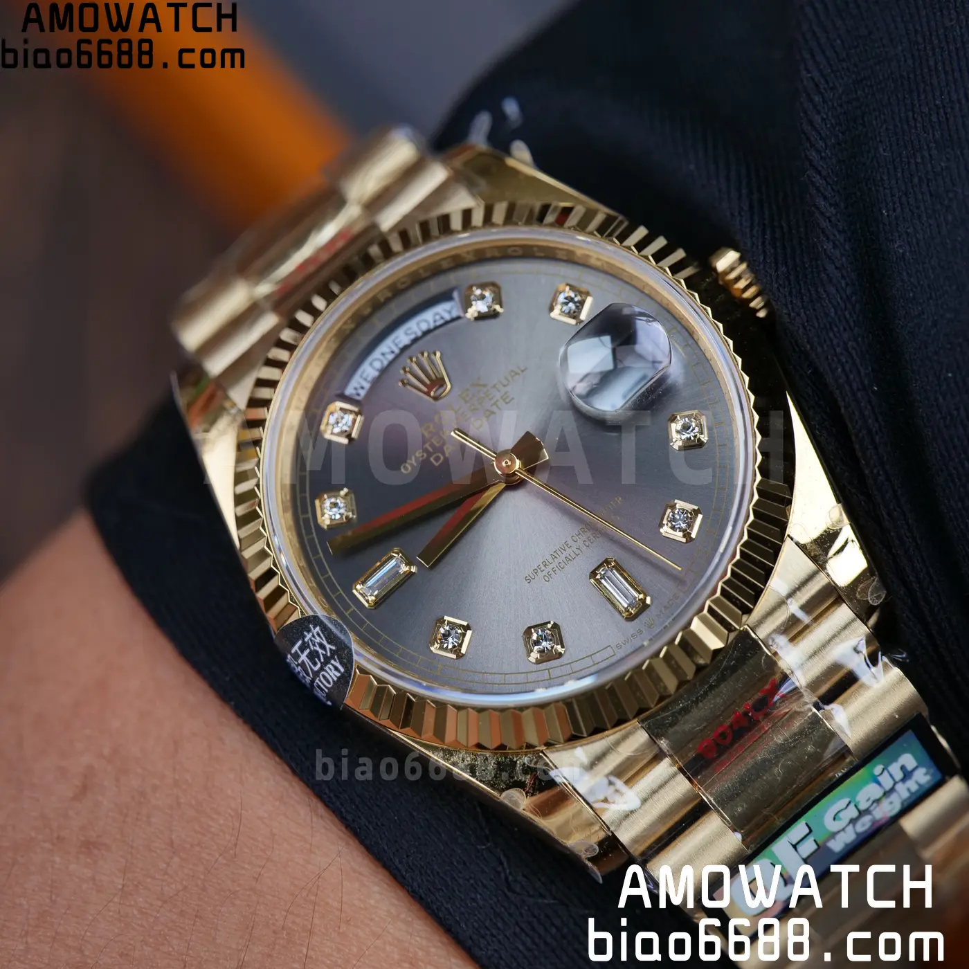 Rolex DayDate YG 128238-0022 36mm QF 1:1 Best Edition Gray Diamond Dial (Gain Weight) 73 084c41168182b5e AMO Watch