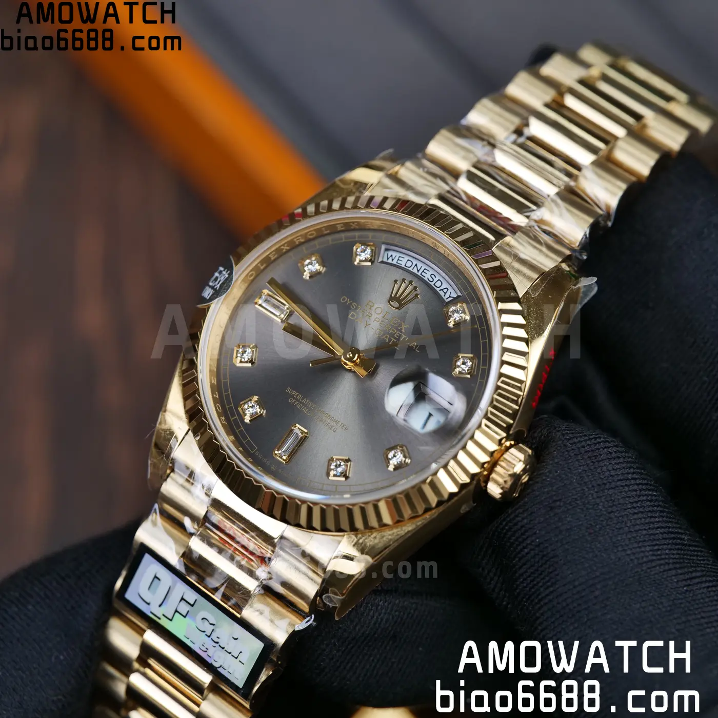 Rolex DayDate YG 128238-0022 36mm QF 1:1 Best Edition Gray Diamond Dial (Gain Weight) 64 136546833348082 AMO Watch