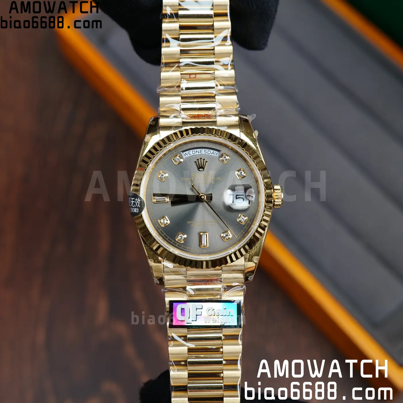 Rolex DayDate YG 128238-0022 36mm QF 1:1 Best Edition Gray Diamond Dial (Gain Weight) 57 2a463ab5e8dd964 AMO Watch