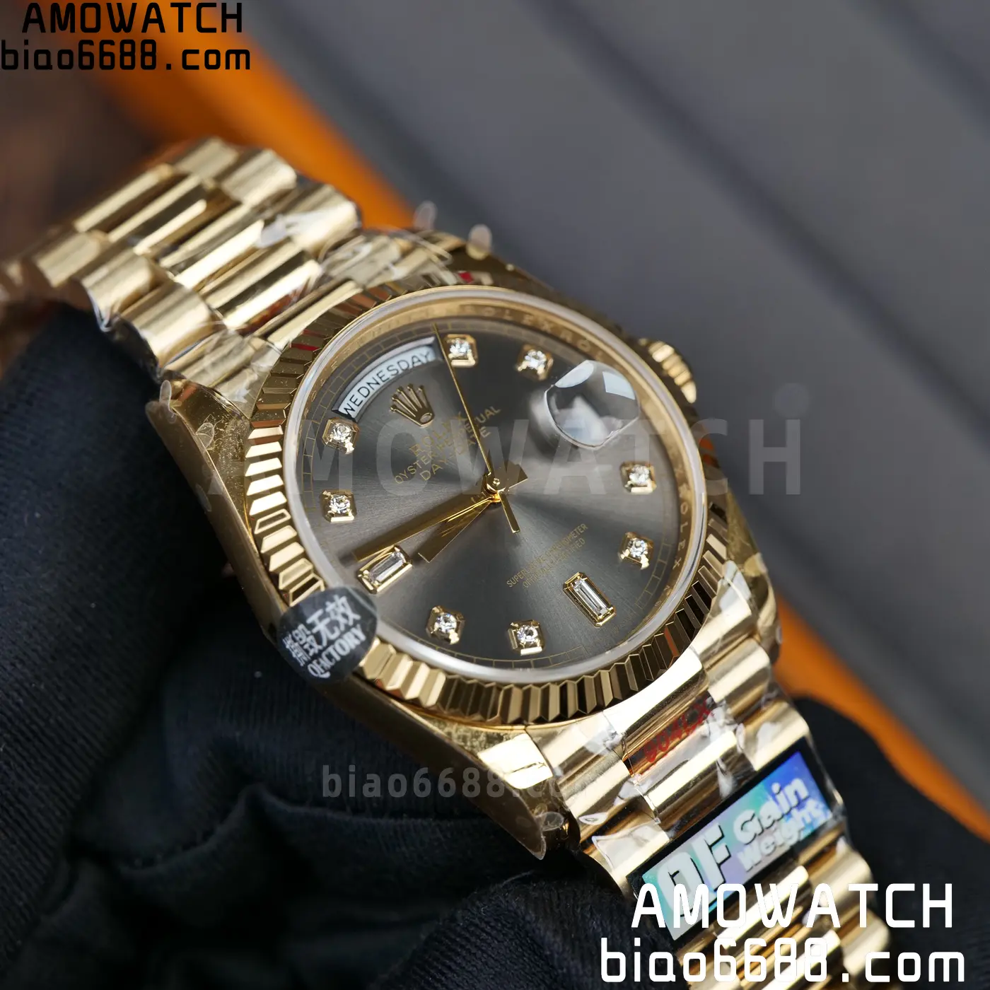 Rolex DayDate YG 128238-0022 36mm QF 1:1 Best Edition Gray Diamond Dial (Gain Weight) 63 2e8585389ec6008 AMO Watch