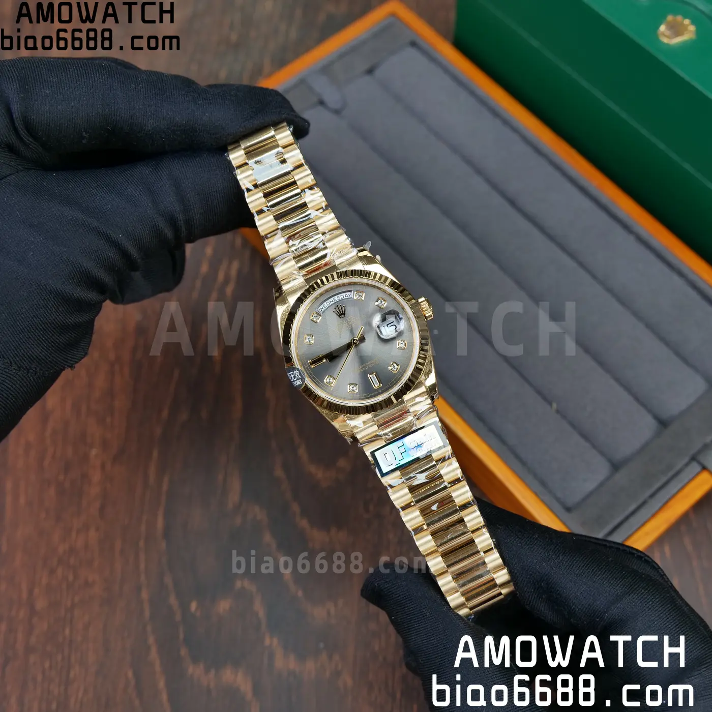Rolex DayDate YG 128238-0022 36mm QF 1:1 Best Edition Gray Diamond Dial (Gain Weight) 52 c54c232d85c19dd AMO Watch