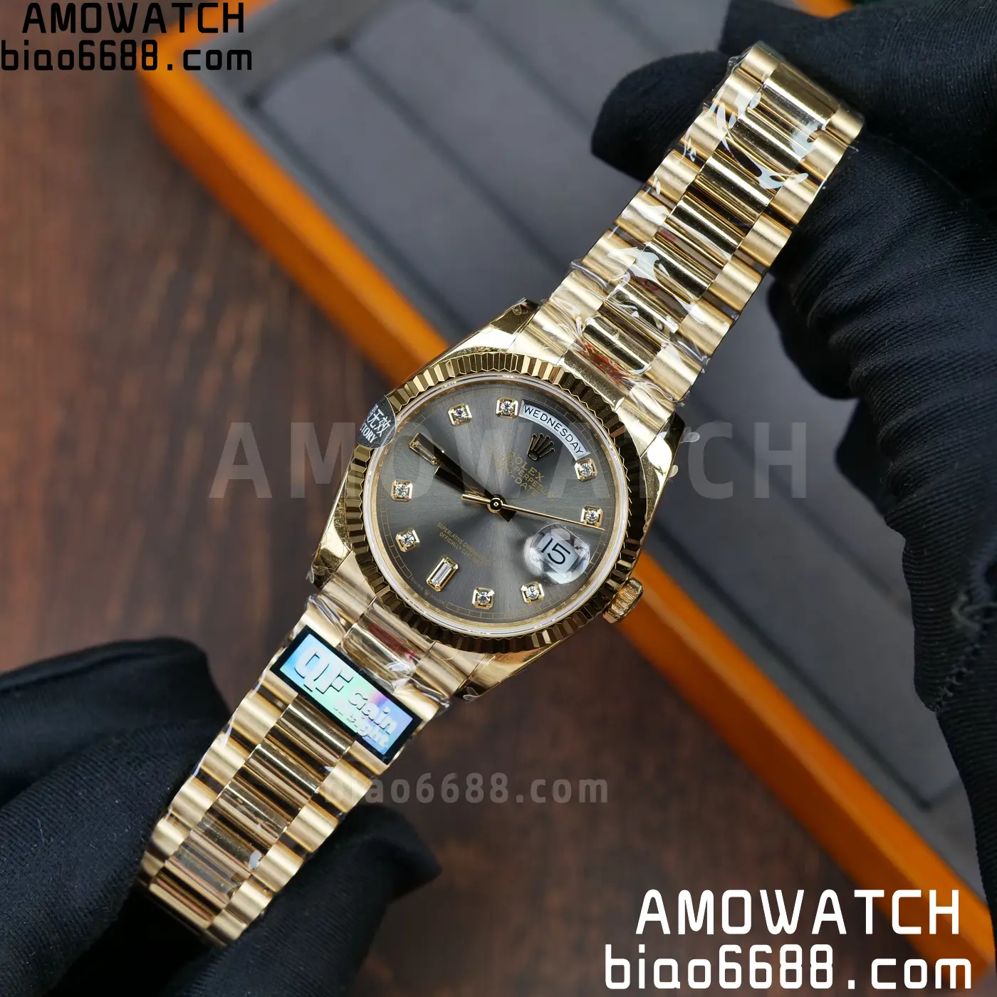 Rolex DayDate YG 128238-0022 36mm QF 1:1 Best Edition Gray Diamond Dial (Gain Weight) 54 f8155288f6a17d3 AMO Watch