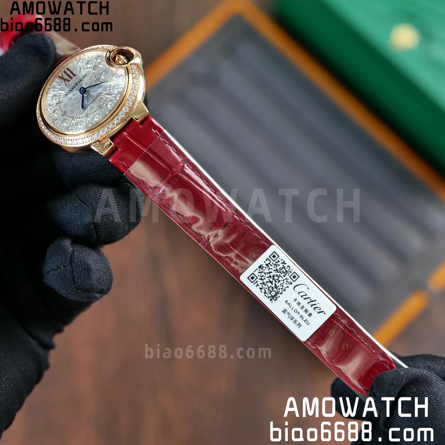 CARTIER Ballon Bleu 33mm RG AF 1:1 Best Edition Silver Textured Diamonds Dial on Red Leather Strap SEIKO NH05A 62 396606dc868e865 AMO Watch