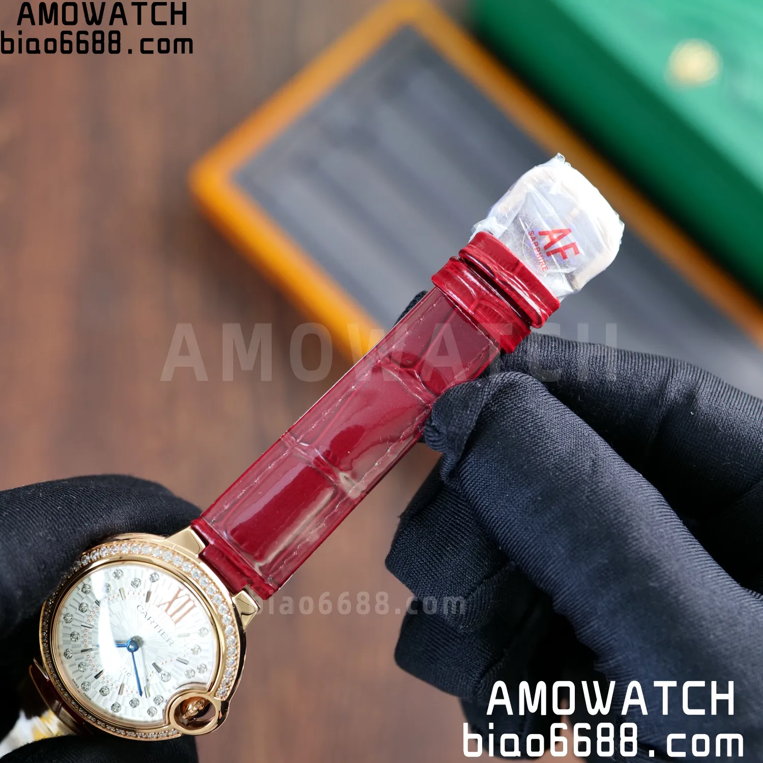 CARTIER Ballon Bleu 33mm RG AF 1:1 Best Edition Silver Textured Diamonds Dial on Red Leather Strap SEIKO NH05A 61 3a59e61a085ed53 AMO Watch