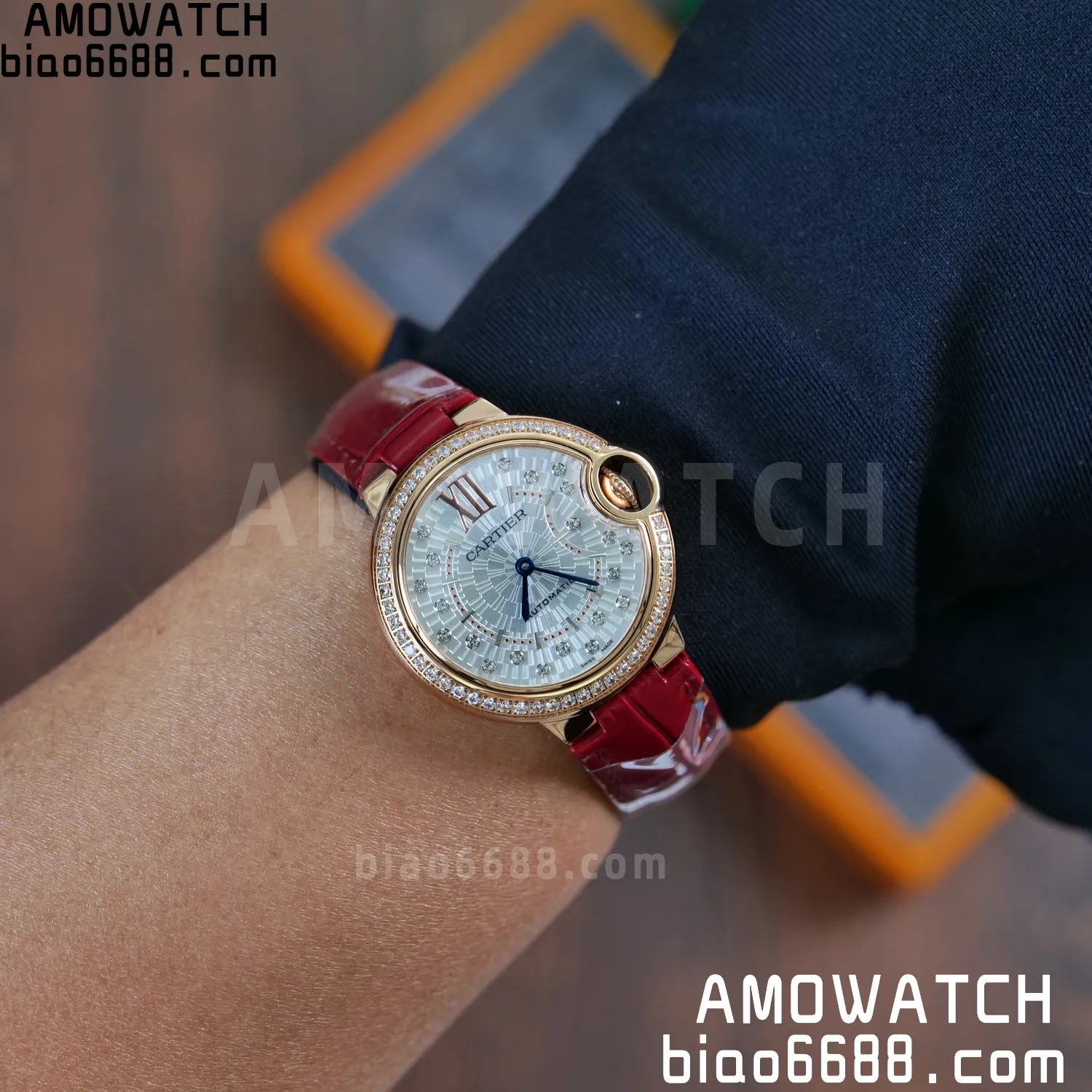 CARTIER Ballon Bleu 33mm RG AF 1:1 Best Edition Silver Textured Diamonds Dial on Red Leather Strap SEIKO NH05A 82 abf9fc9569770c3 AMO Watch