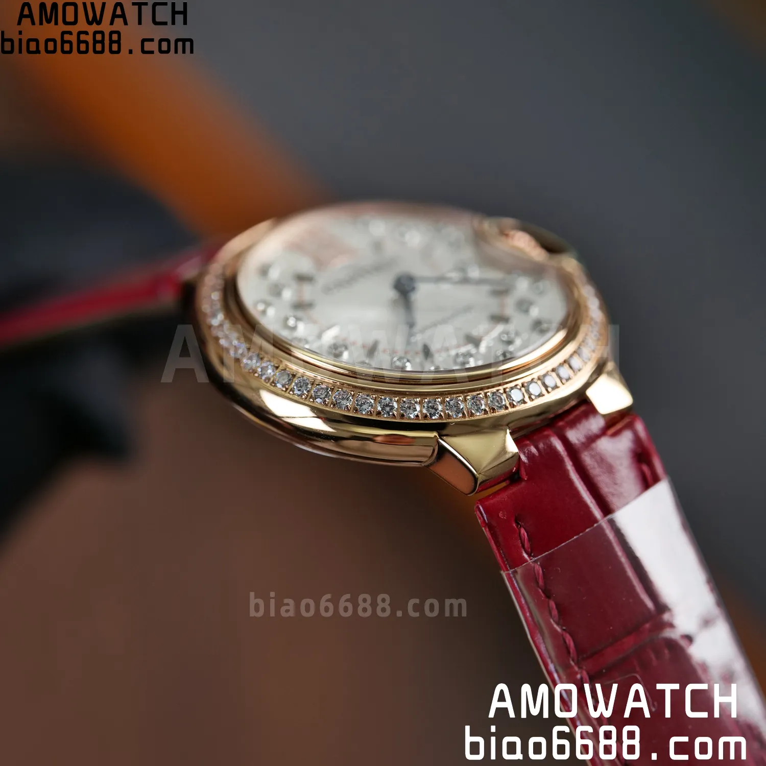 CARTIER Ballon Bleu 33mm RG AF 1:1 Best Edition Silver Textured Diamonds Dial on Red Leather Strap SEIKO NH05A 66 fd867ae942d16ea AMO Watch
