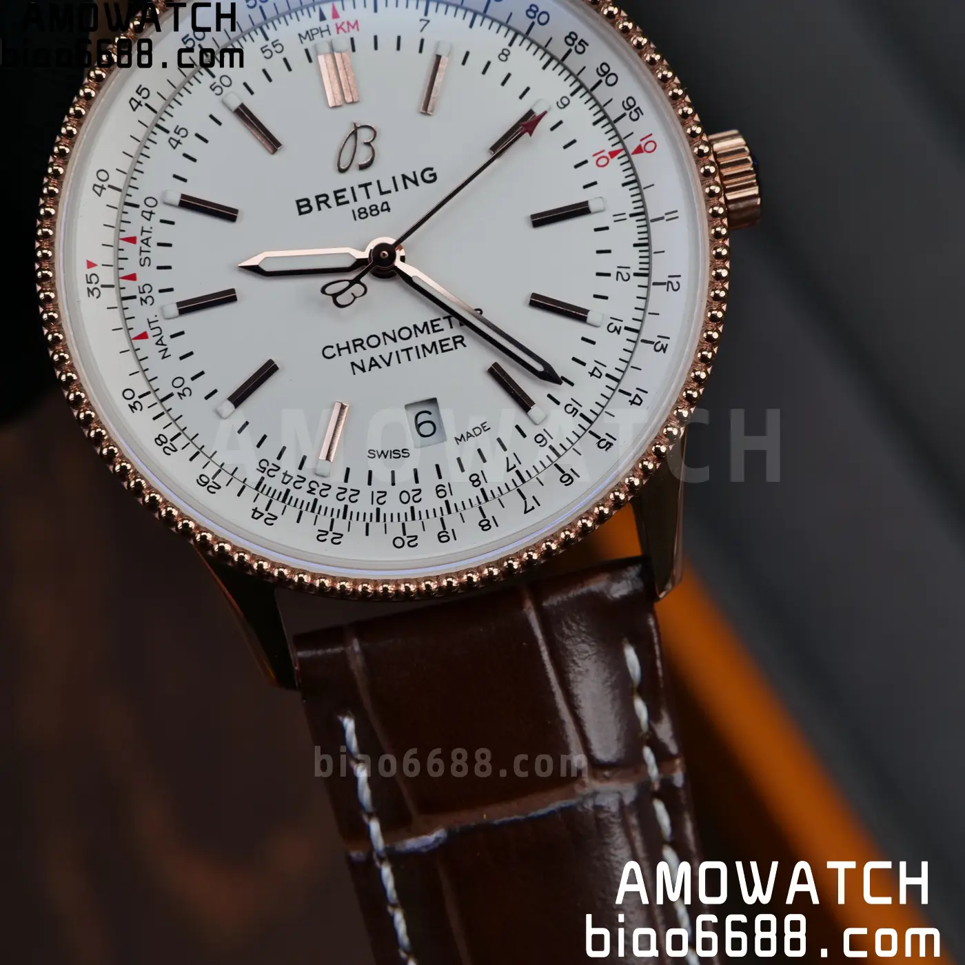 Breitling Navitimer Automatic 41mm RG BLSF White Dial on Brown Leather Strap A2824 V2 60 38f2f4df43f36cc 阿默表行AmoWatch