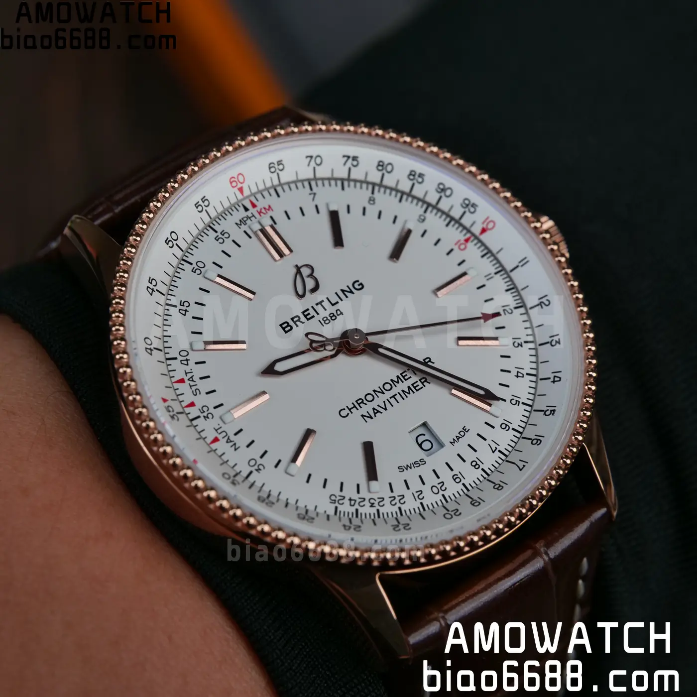 Breitling Navitimer Automatic 41mm RG BLSF White Dial on Brown Leather Strap A2824 V2 65 4dfc55e64cde61e 阿默表行AmoWatch