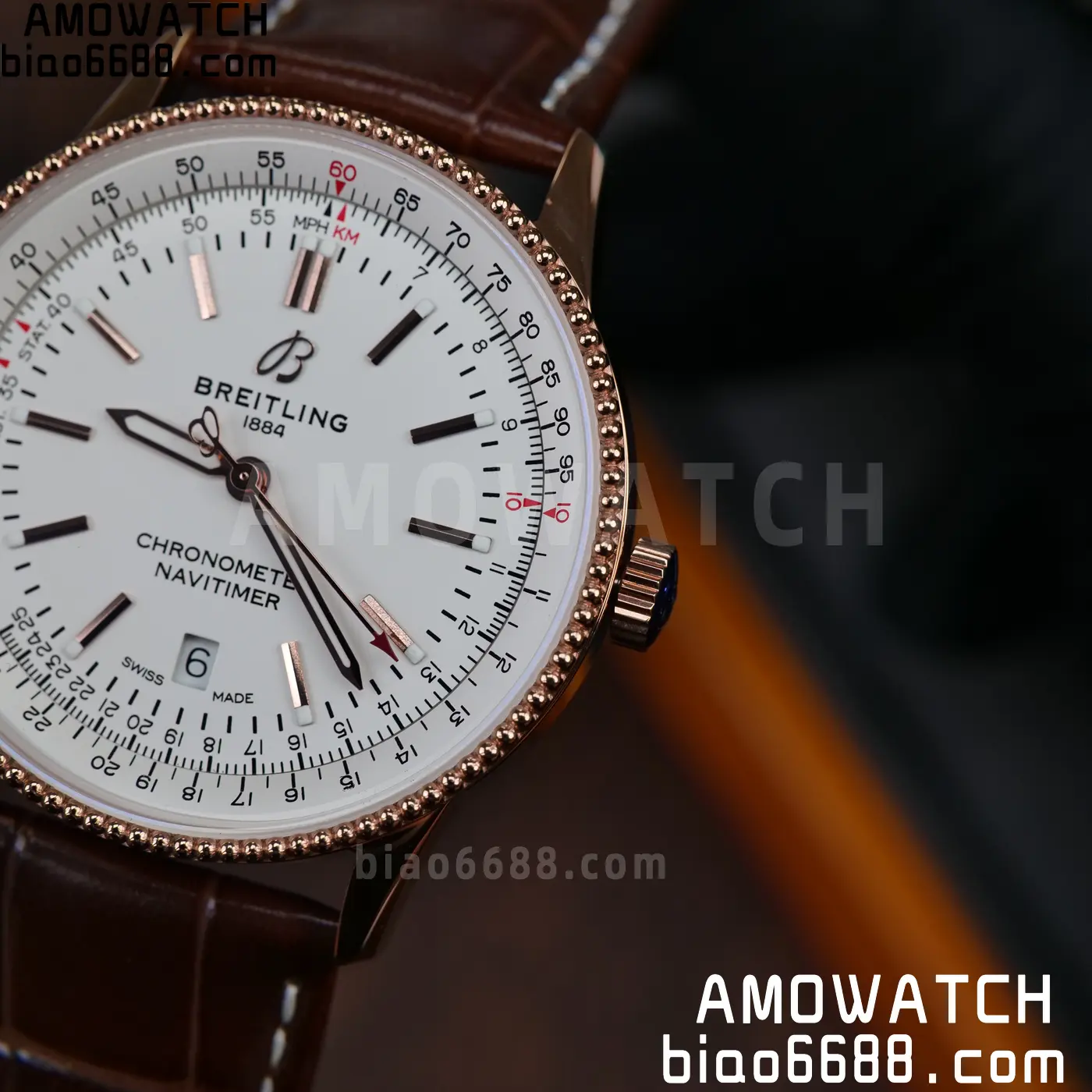 Breitling Navitimer Automatic 41mm RG BLSF White Dial on Brown Leather Strap A2824 V2 54 545bd57651d0f89 阿默表行AmoWatch