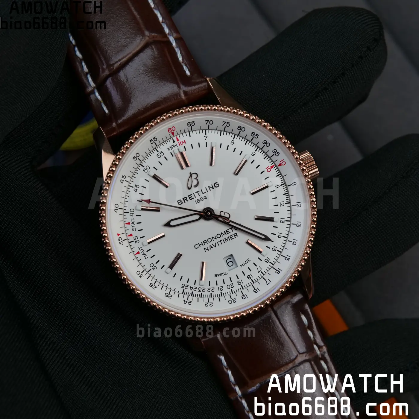 Breitling Navitimer Automatic 41mm RG BLSF White Dial on Brown Leather Strap A2824 V2 57 54a8711056b1690 阿默表行AmoWatch