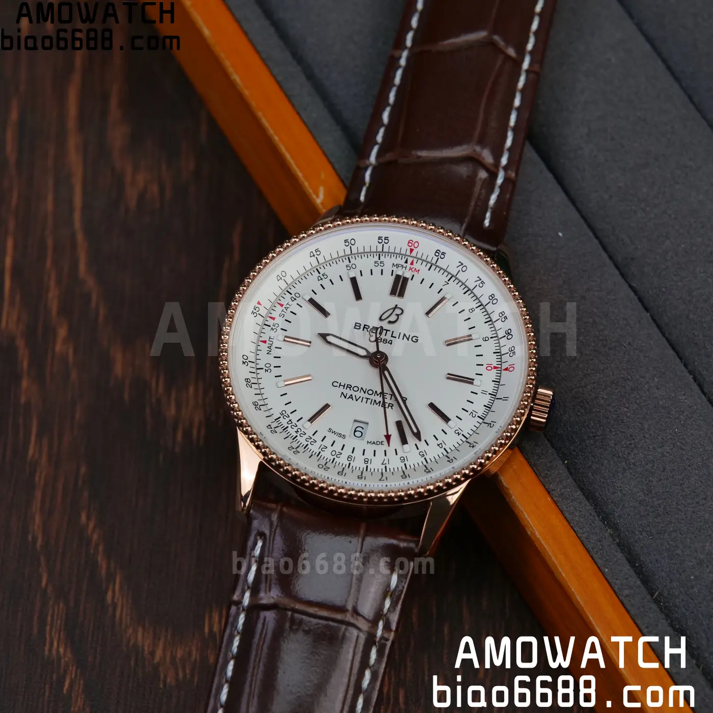 Breitling Navitimer Automatic 41mm RG BLSF White Dial on Brown Leather Strap A2824 V2 62 779446dc4d6168e 阿默表行AmoWatch