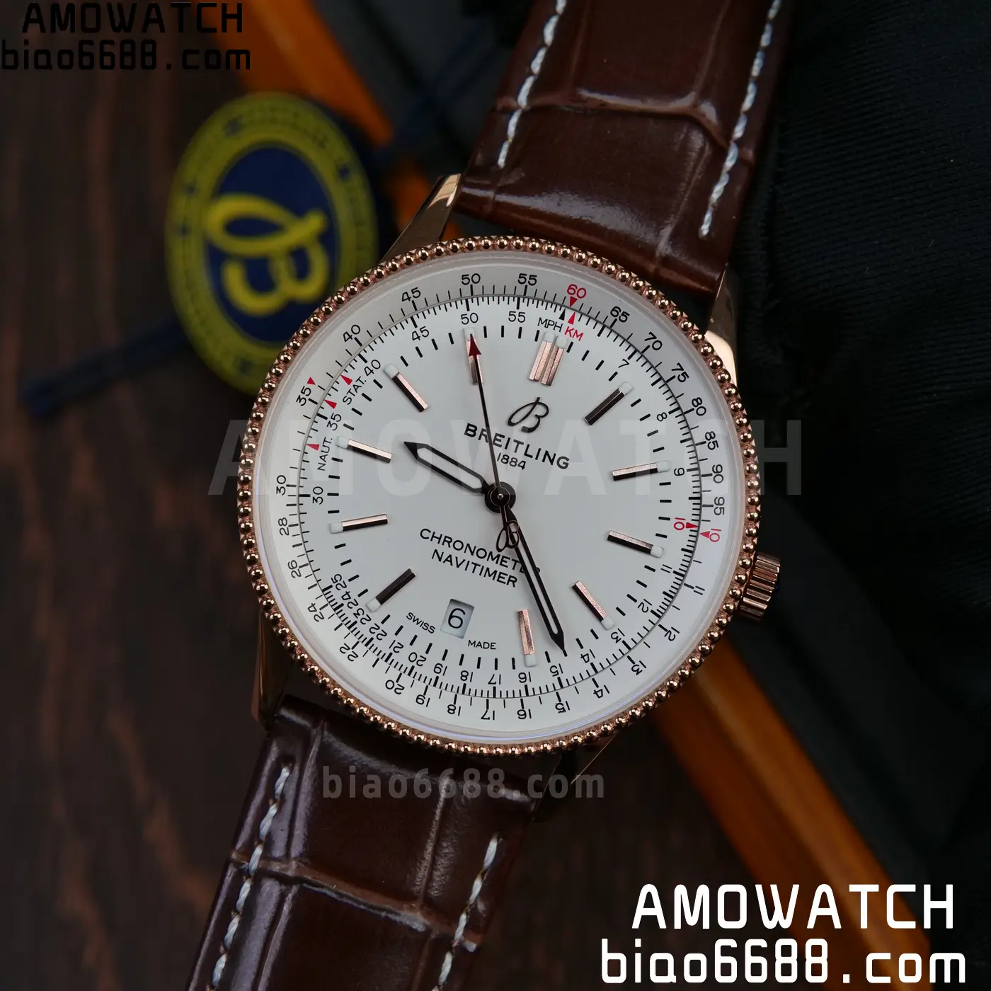 Breitling Navitimer Automatic 41mm RG BLSF White Dial on Brown Leather Strap A2824 V2 58 8a6f5b840f90be2 阿默表行AmoWatch