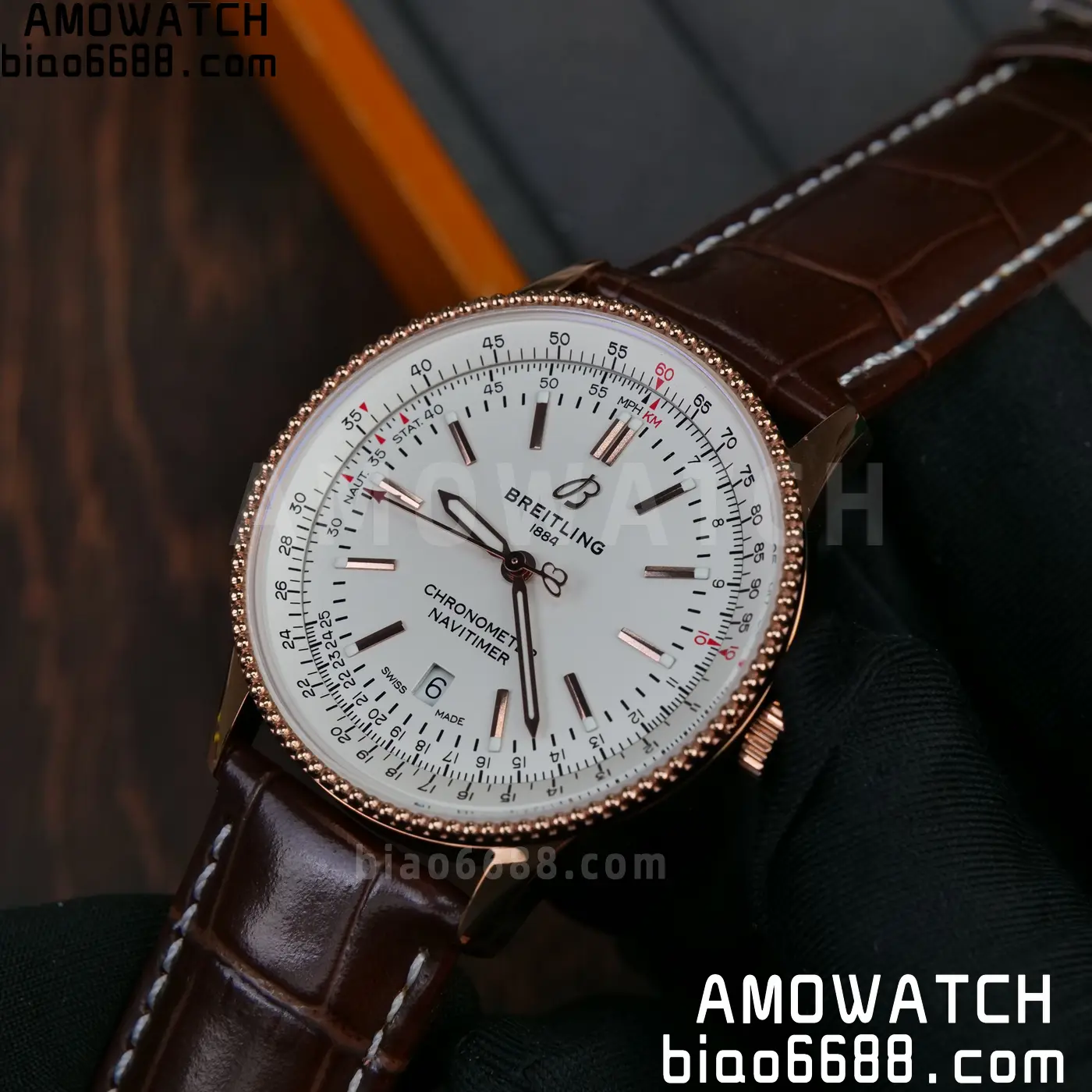 Breitling Navitimer Automatic 41mm RG BLSF White Dial on Brown Leather Strap A2824 V2 56 9142f94de57808d 阿默表行AmoWatch