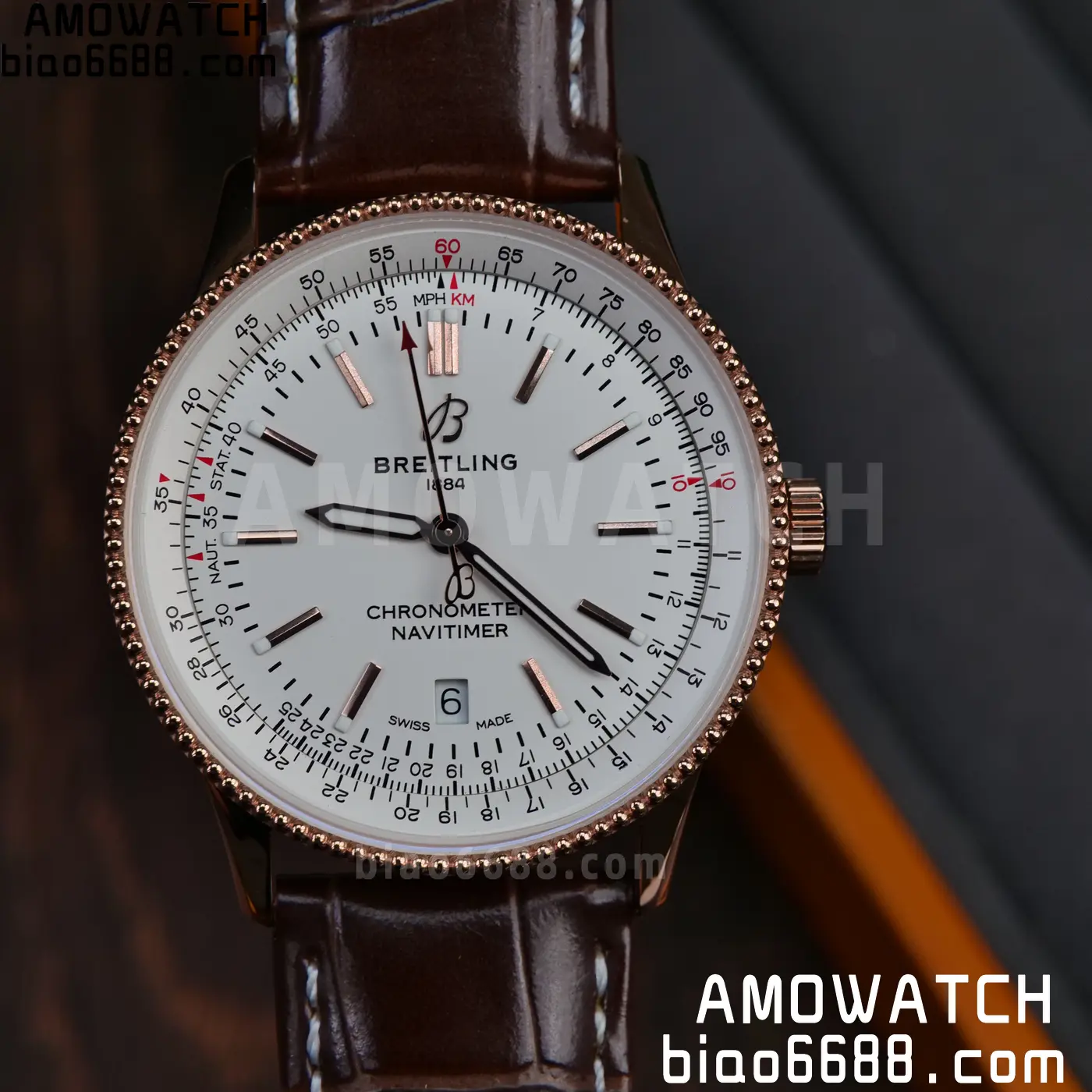 Breitling Navitimer Automatic 41mm RG BLSF White Dial on Brown Leather Strap A2824 V2 51 c8f58b2e9258f1d 阿默表行AmoWatch
