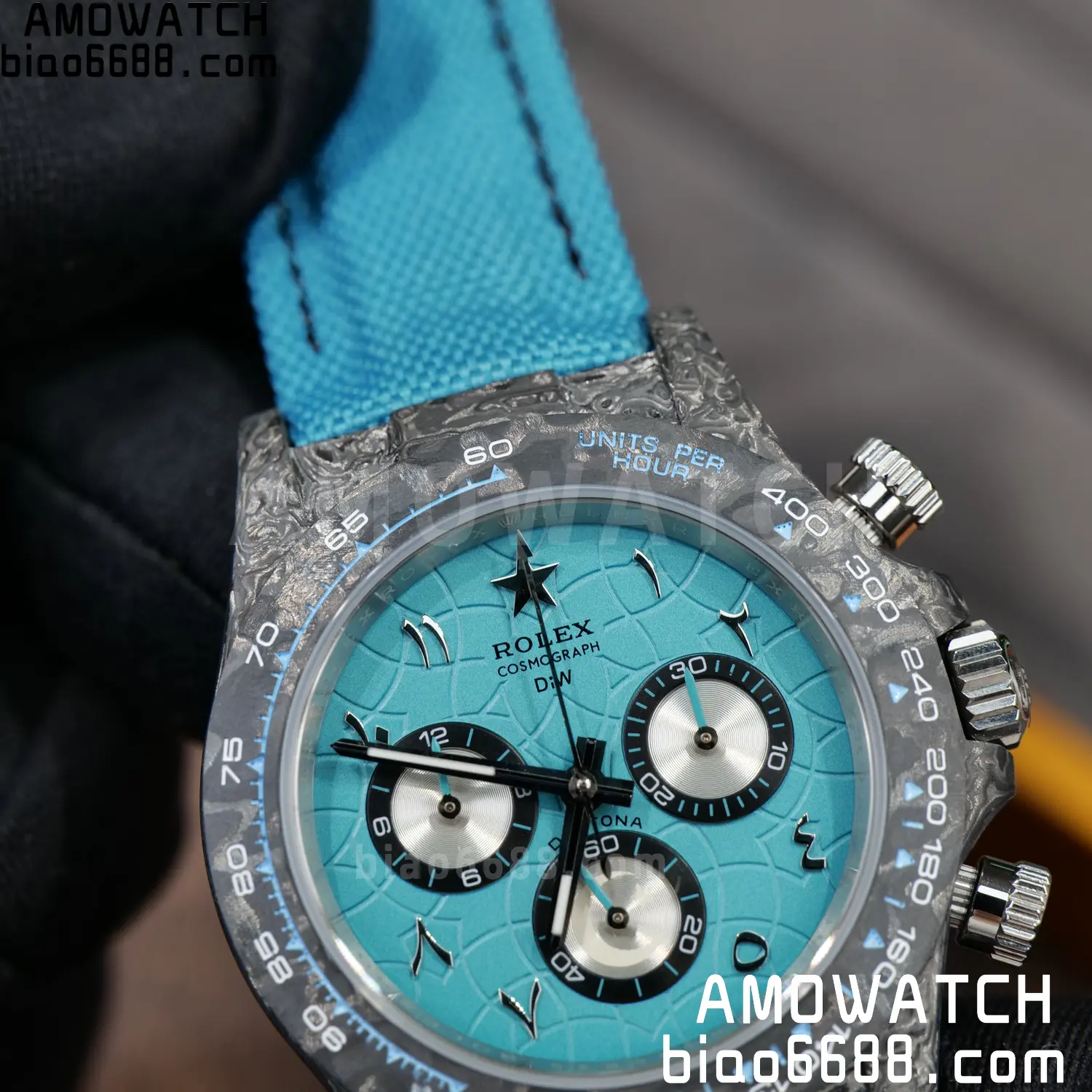 Rolex Daytona DIW Black Carbon DIWF Best Edition Blue/Silver Roman Dial on Blue Nylon Strap DD4801 86 0aa2a022a20067b 阿默表行AmoWatch