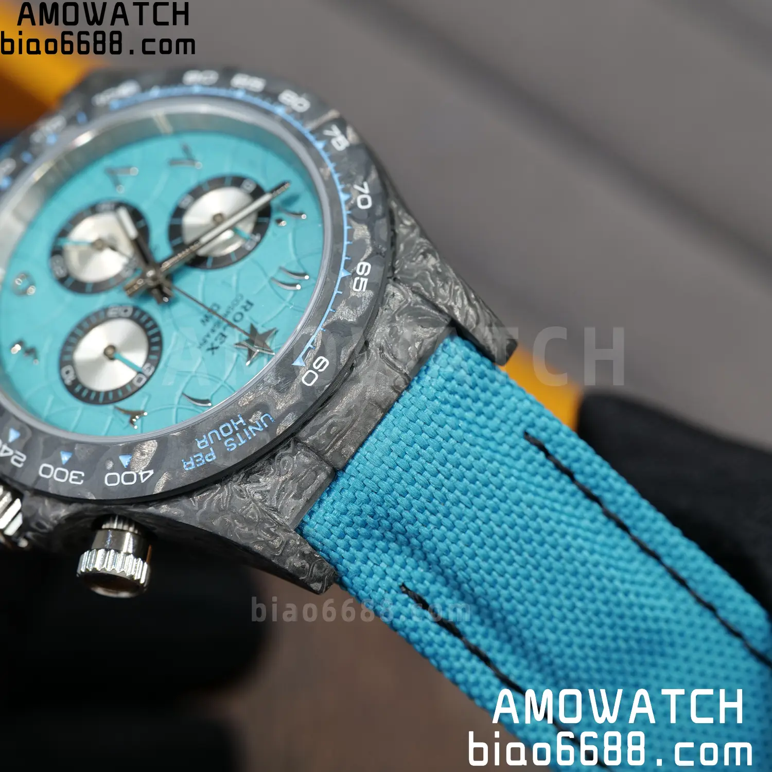 Rolex Daytona DIW Black Carbon DIWF Best Edition Blue/Silver Roman Dial on Blue Nylon Strap DD4801 79 0e6bade49f9e3fe 阿默表行AmoWatch