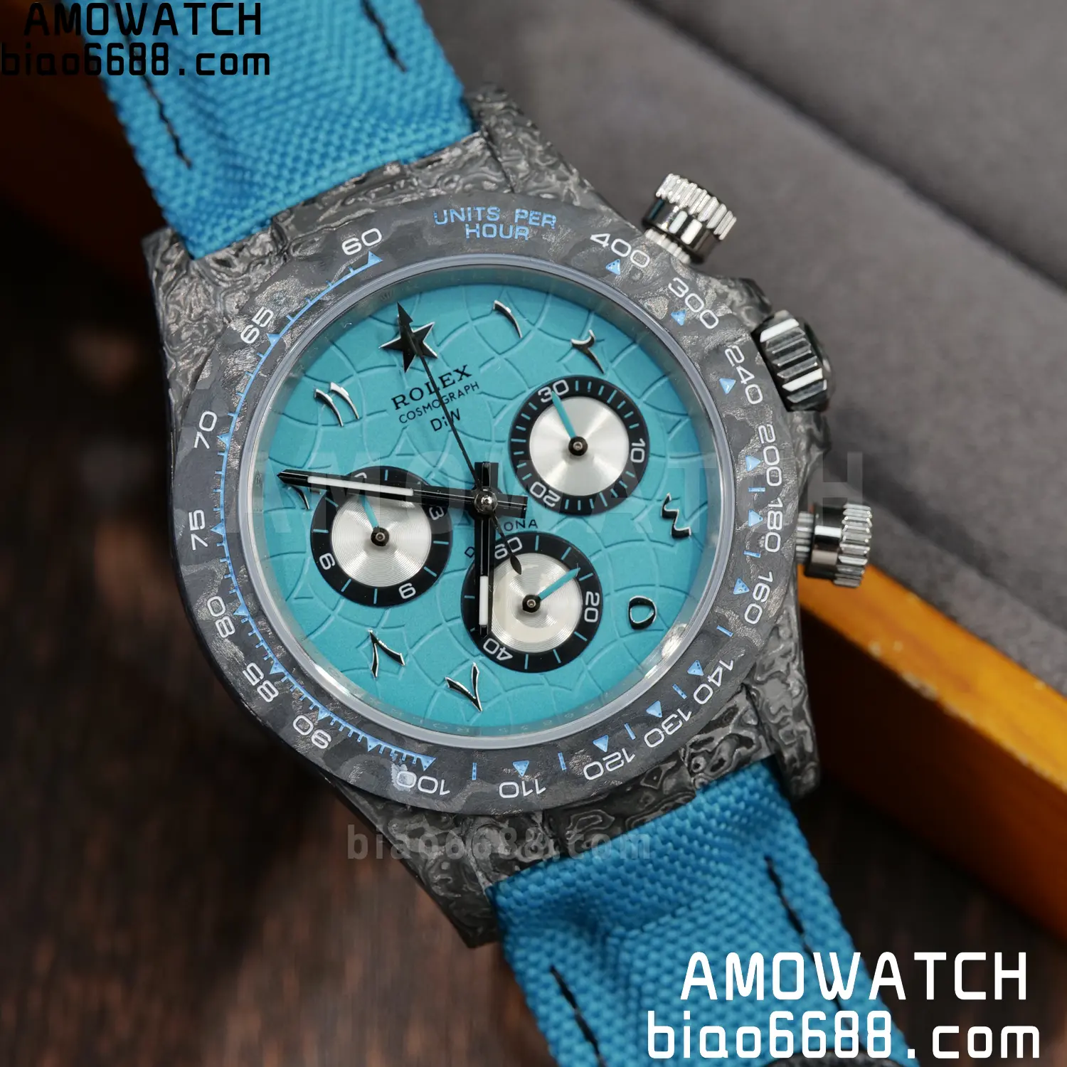 Rolex Daytona DIW Black Carbon DIWF Best Edition Blue/Silver Roman Dial on Blue Nylon Strap DD4801 94 3e02b56d7bcd38a 阿默表行AmoWatch