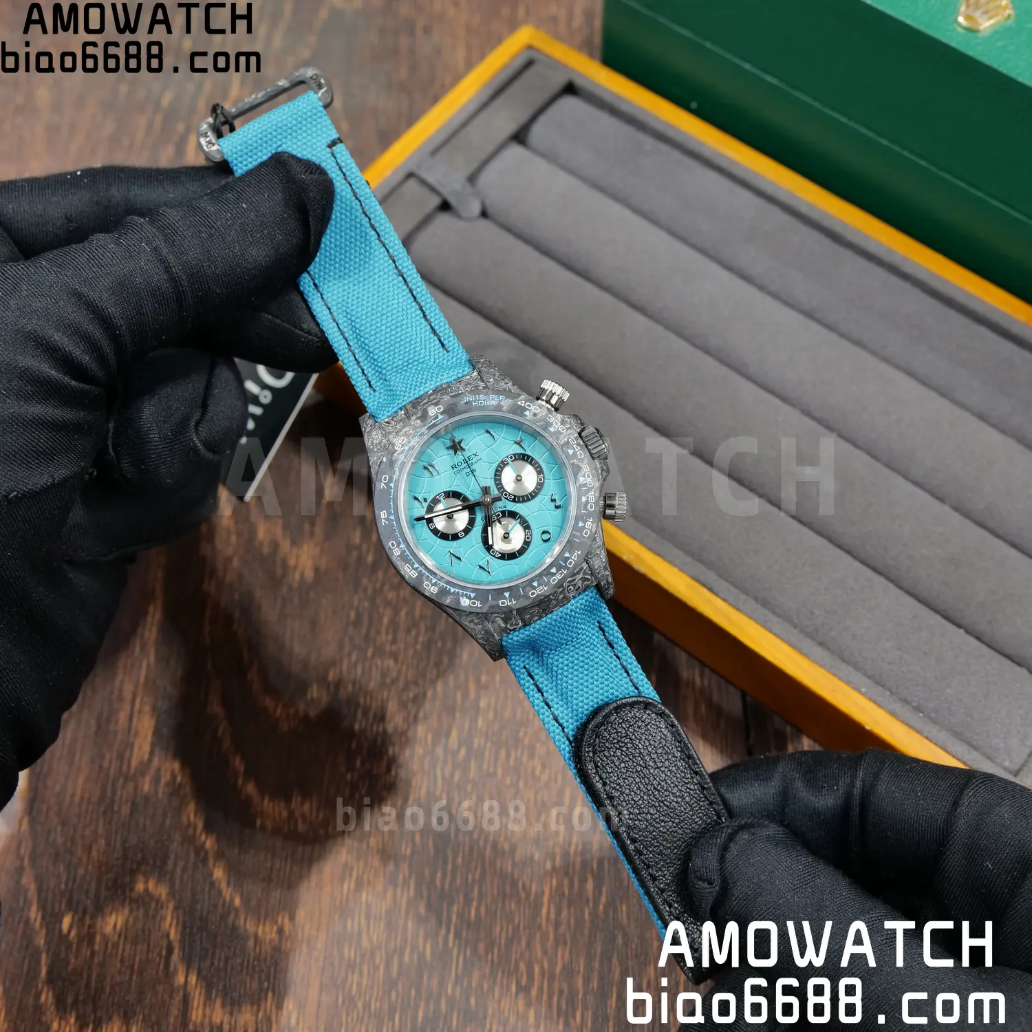 Rolex Daytona DIW Black Carbon DIWF Best Edition Blue/Silver Roman Dial on Blue Nylon Strap DD4801 68 4599483a237cffe 阿默表行AmoWatch