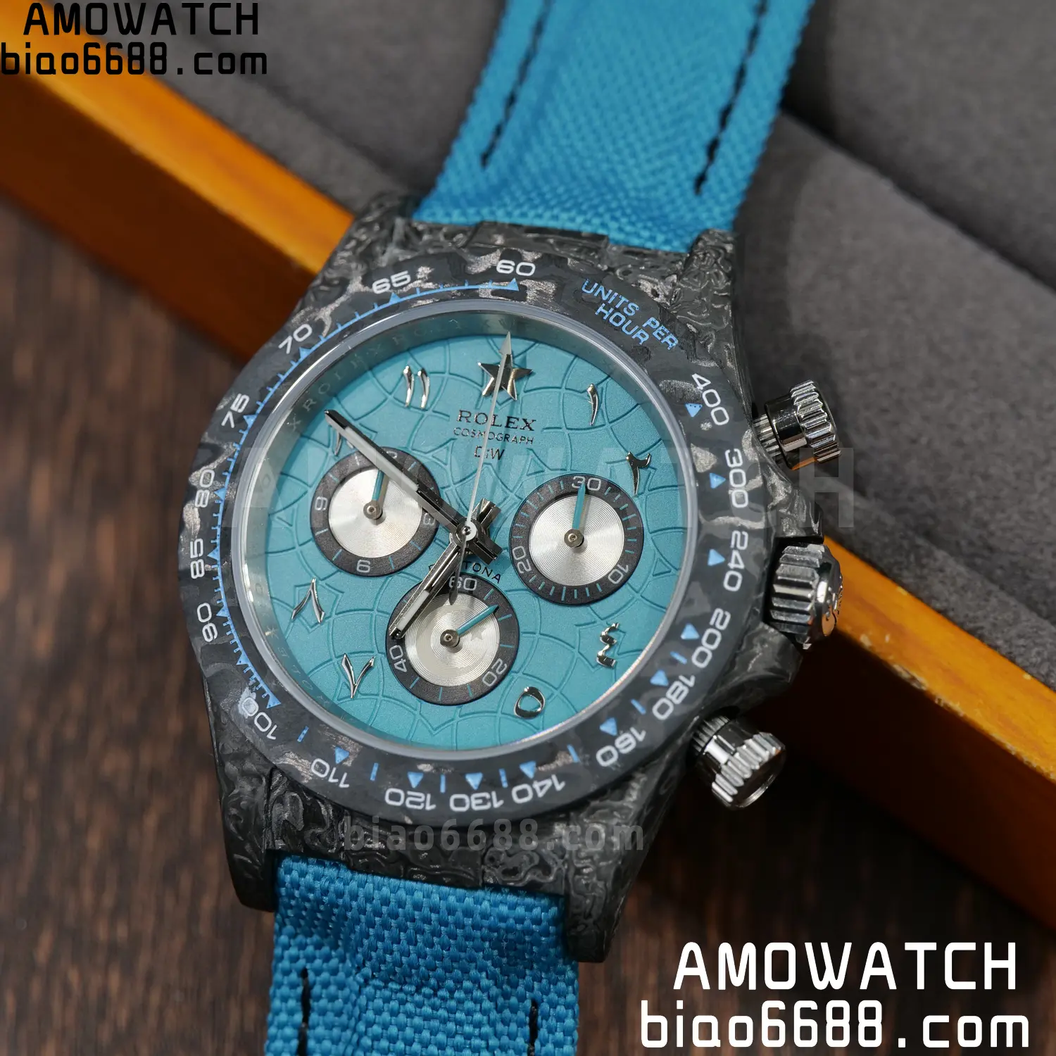Rolex Daytona DIW Black Carbon DIWF Best Edition Blue/Silver Roman Dial on Blue Nylon Strap DD4801 93 542a753ddf8319e 阿默表行AmoWatch