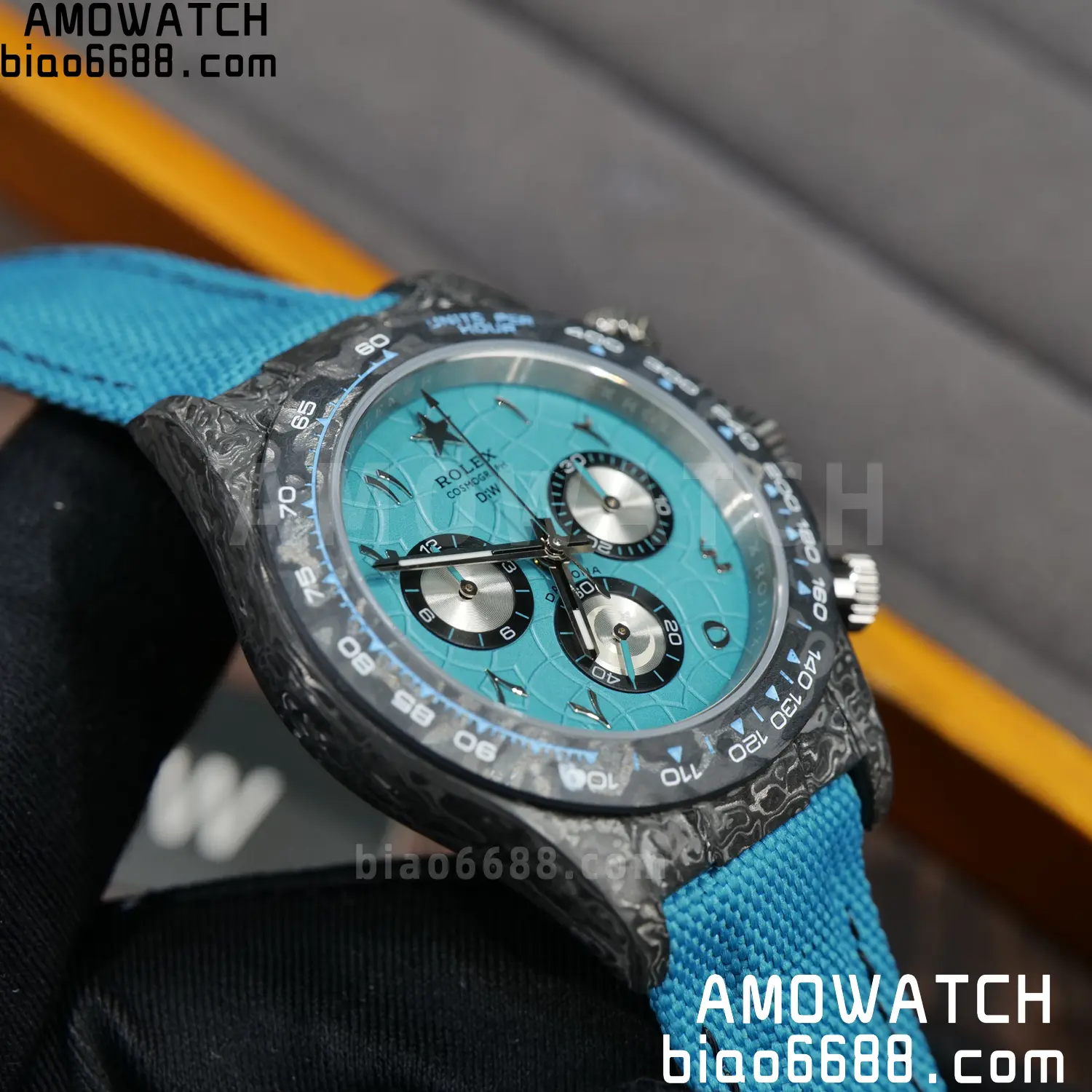 Rolex Daytona DIW Black Carbon DIWF Best Edition Blue/Silver Roman Dial on Blue Nylon Strap DD4801 81 76df1b9f71be1d8 阿默表行AmoWatch