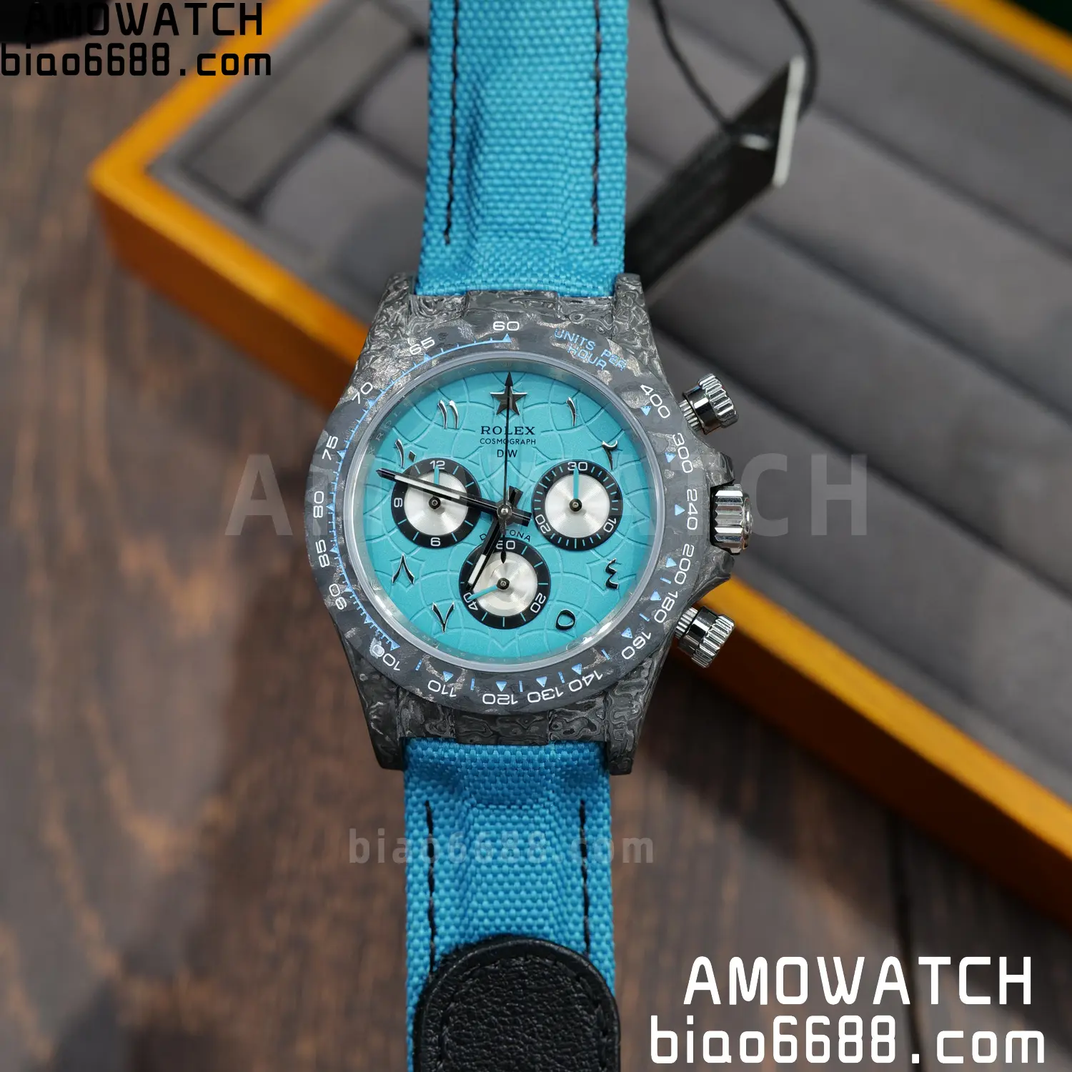 Rolex Daytona DIW Black Carbon DIWF Best Edition Blue/Silver Roman Dial on Blue Nylon Strap DD4801 73 7e870b4b298850e 阿默表行AmoWatch