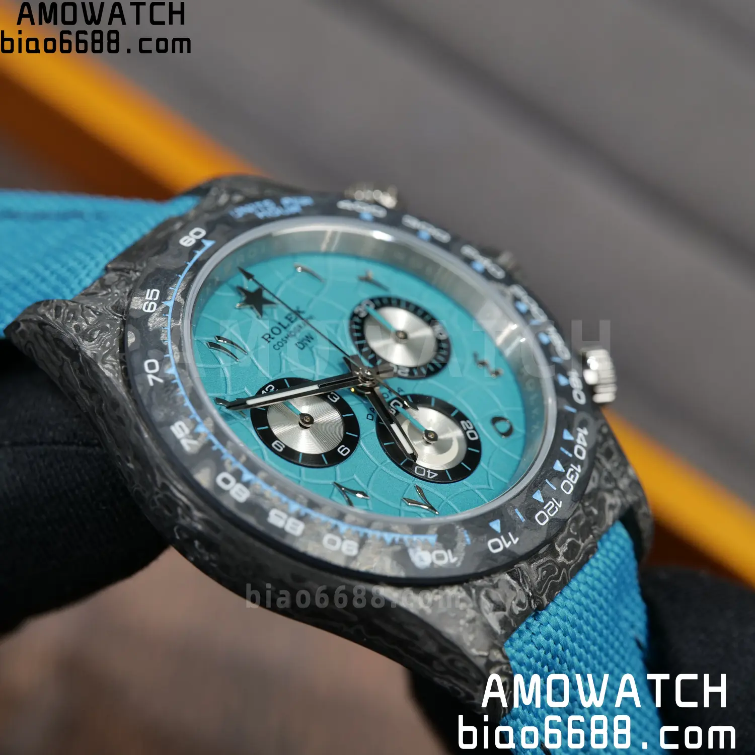 Rolex Daytona DIW Black Carbon DIWF Best Edition Blue/Silver Roman Dial on Blue Nylon Strap DD4801 87 9703bc045d55f59 阿默表行AmoWatch