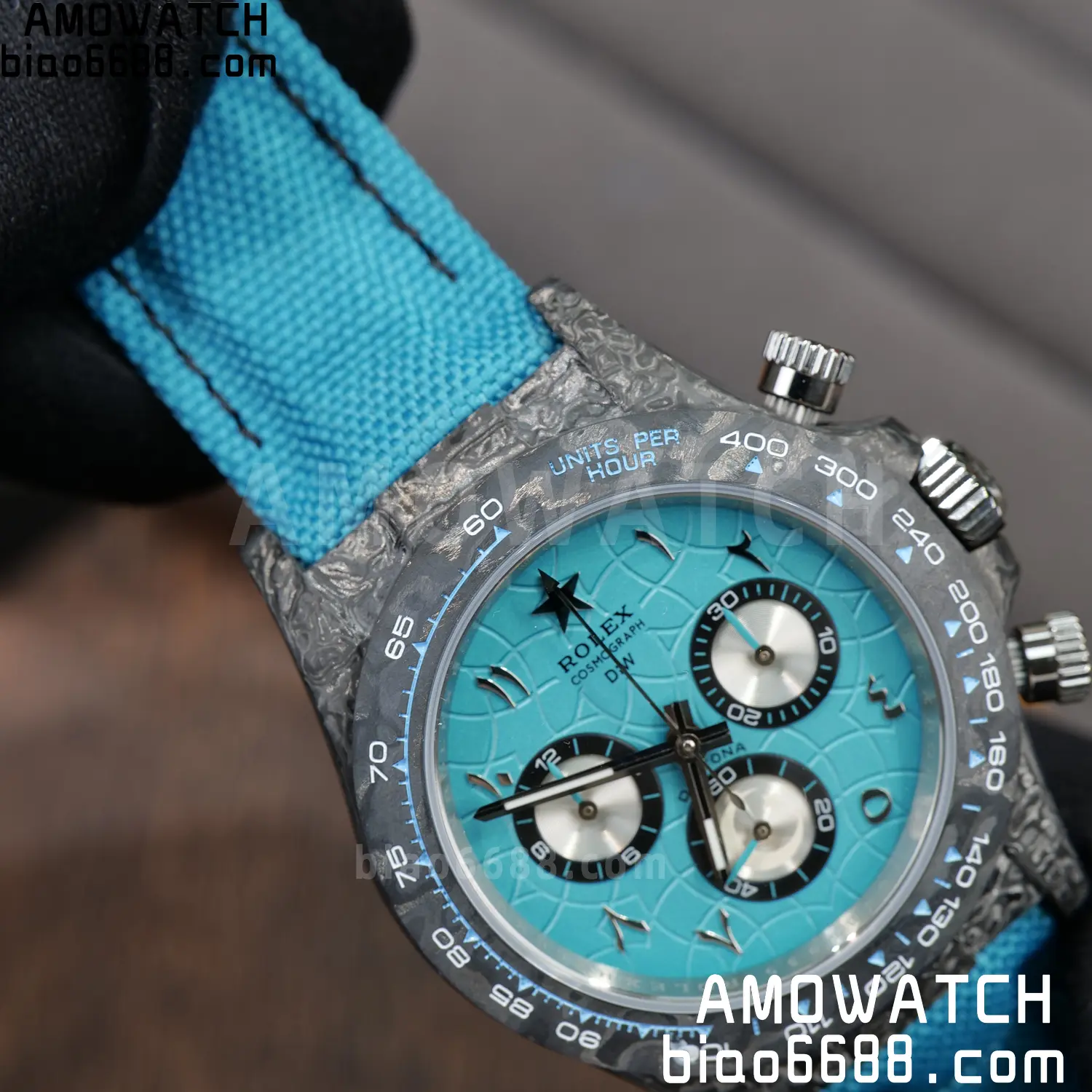 Rolex Daytona DIW Black Carbon DIWF Best Edition Blue/Silver Roman Dial on Blue Nylon Strap DD4801 83 a73b4c47d2420c1 阿默表行AmoWatch