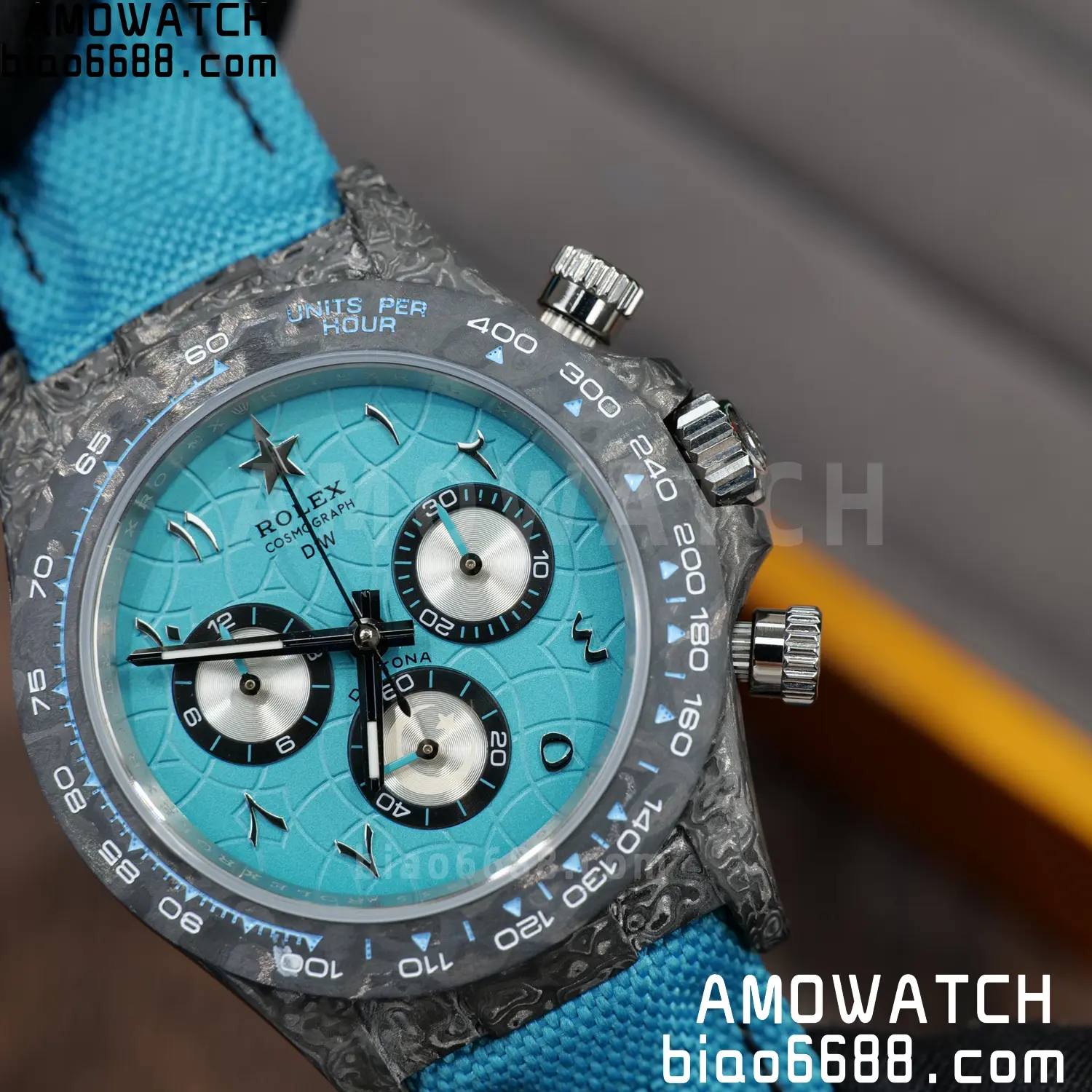 Rolex Daytona DIW Black Carbon DIWF Best Edition Blue/Silver Roman Dial on Blue Nylon Strap DD4801 84 b7d4c9418e72936 阿默表行AmoWatch