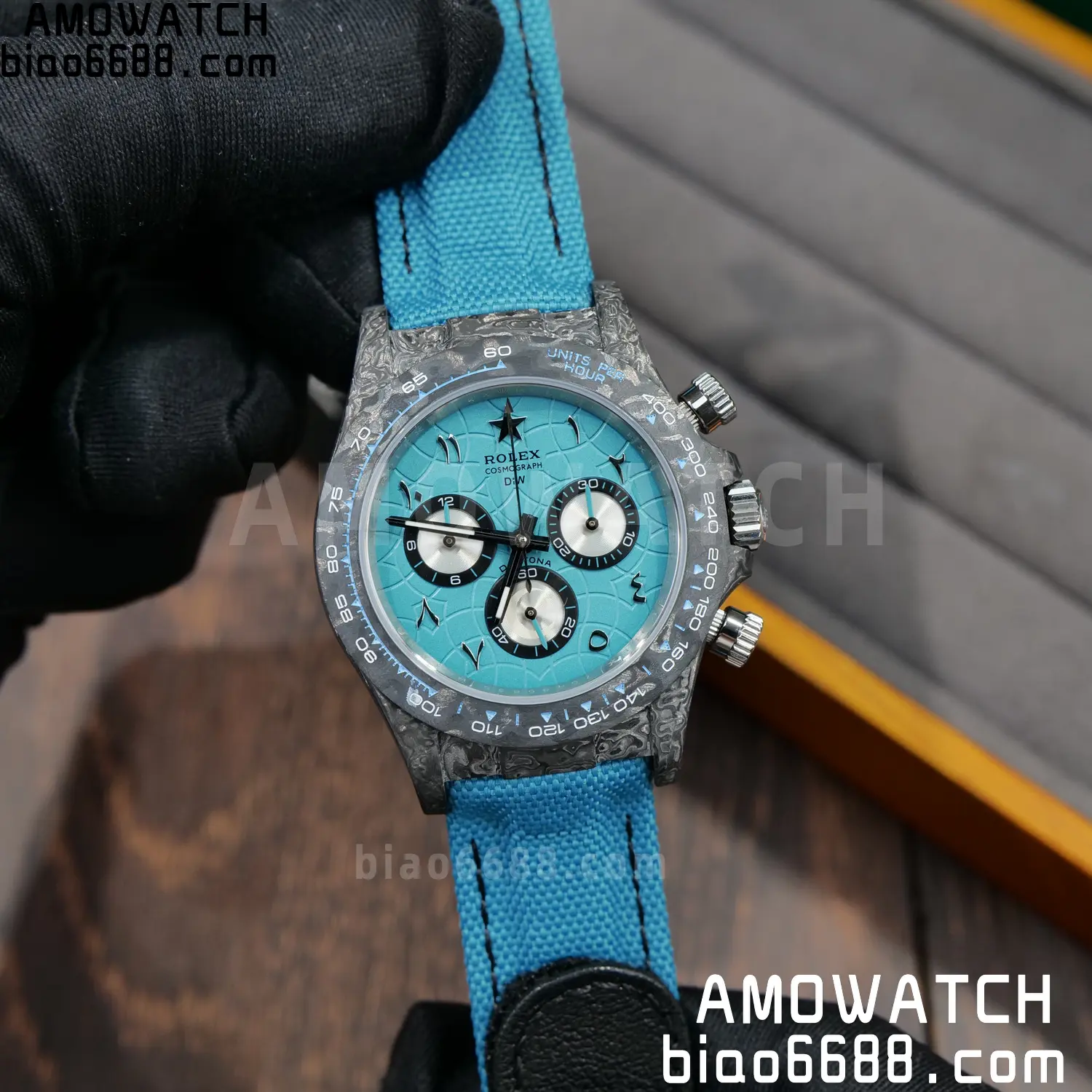 Rolex Daytona DIW Black Carbon DIWF Best Edition Blue/Silver Roman Dial on Blue Nylon Strap DD4801 69 d05bcc03d1a3784 阿默表行AmoWatch