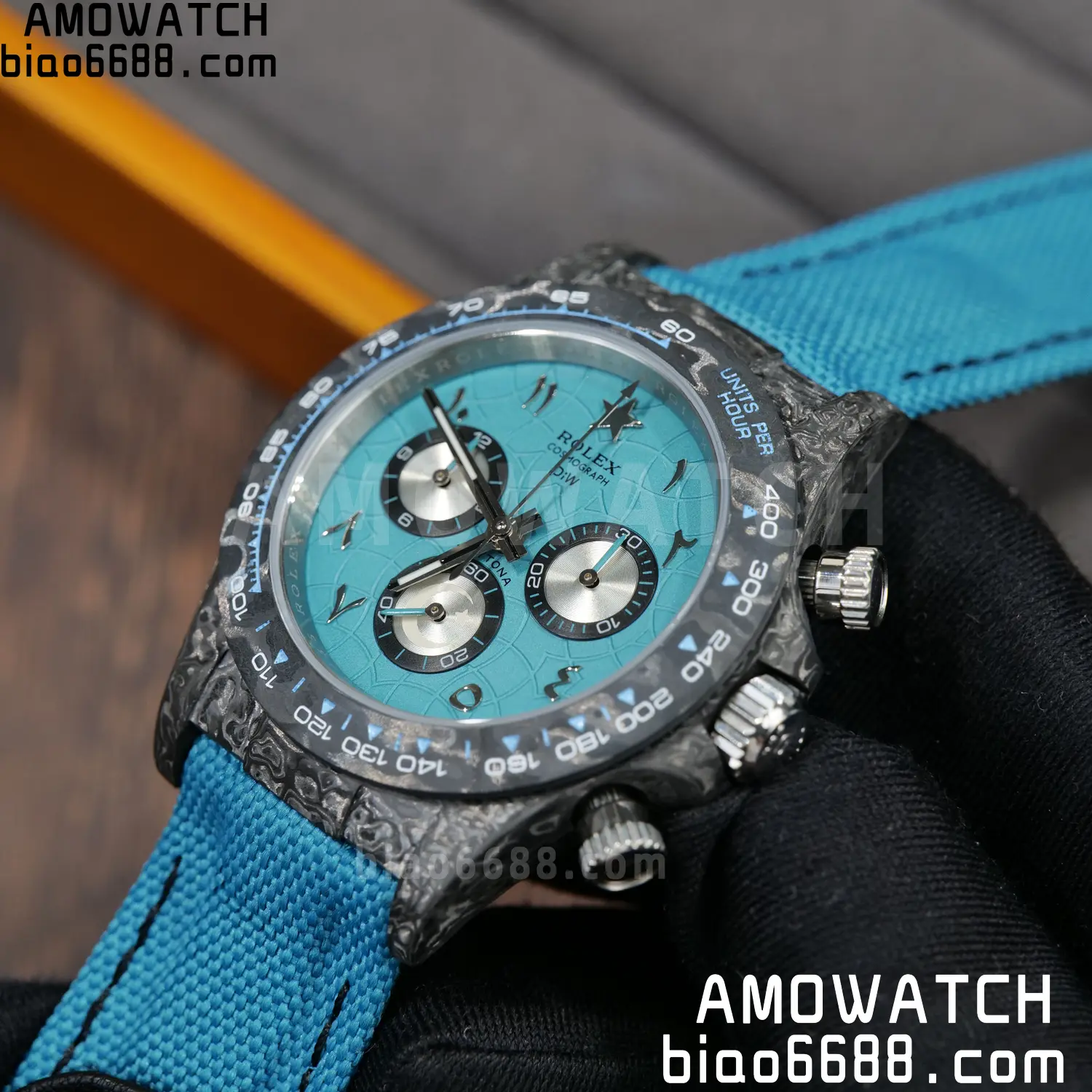 Rolex Daytona DIW Black Carbon DIWF Best Edition Blue/Silver Roman Dial on Blue Nylon Strap DD4801 82 e53eb3698b9b841 阿默表行AmoWatch