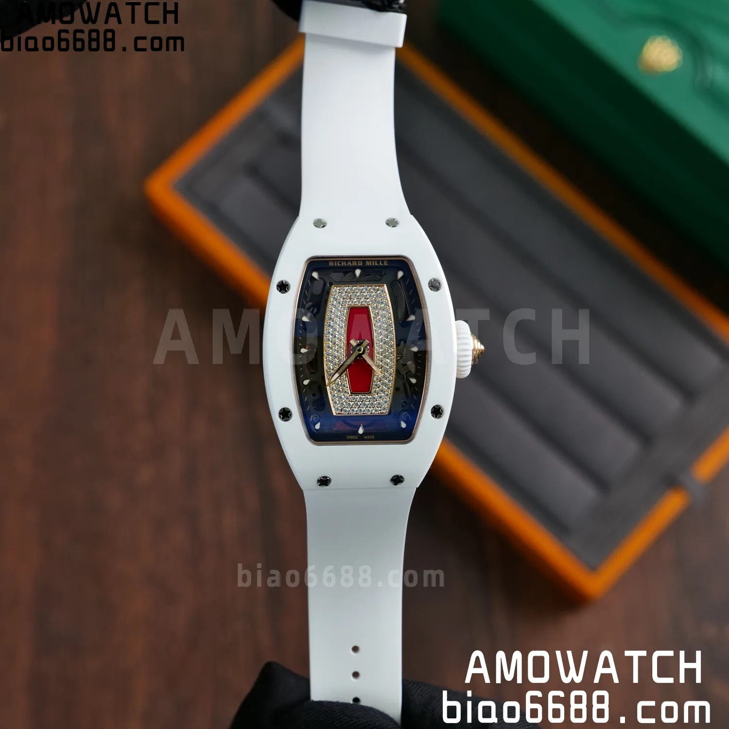 RM07 Ladies White Ceramic ZF 1:1 Best Edition Red Dial on White Rubber Strap CRMA2 Clone 68 12ea4dc790c3d63 阿默表行AmoWatch
