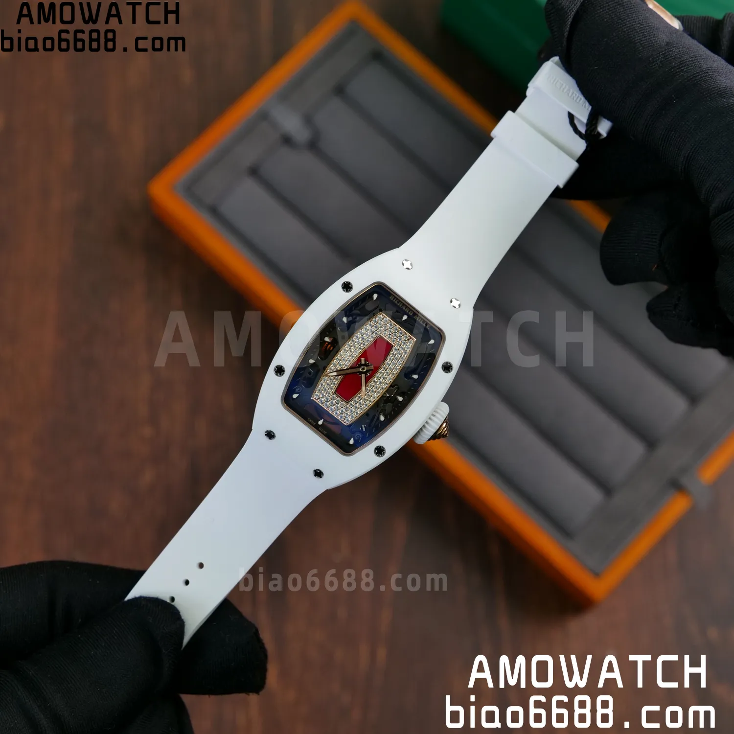 RM07 Ladies White Ceramic ZF 1:1 Best Edition Red Dial on White Rubber Strap CRMA2 Clone 65 22edf7b326169c8 阿默表行AmoWatch