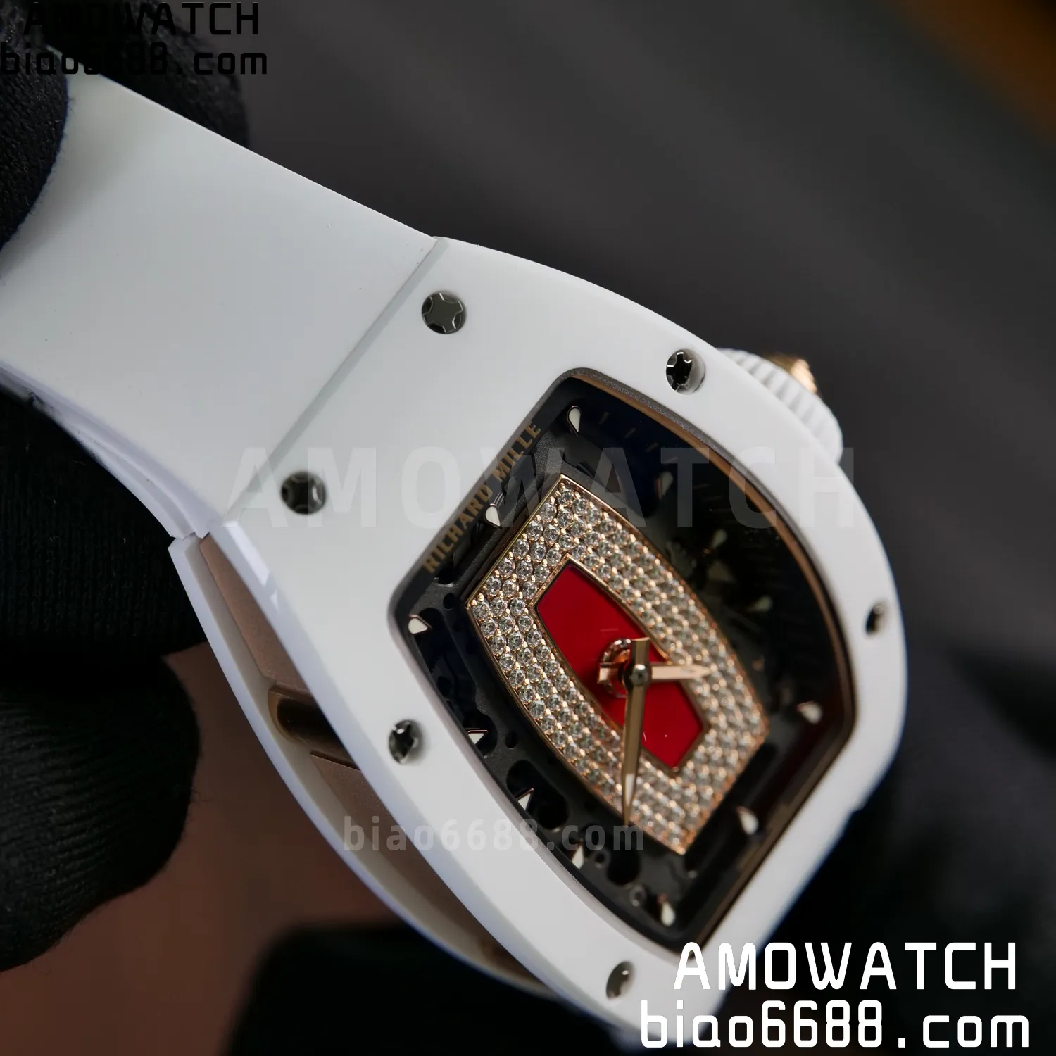 RM07 Ladies White Ceramic ZF 1:1 Best Edition Red Dial on White Rubber Strap CRMA2 Clone 76 831069e2fa66e18 阿默表行AmoWatch