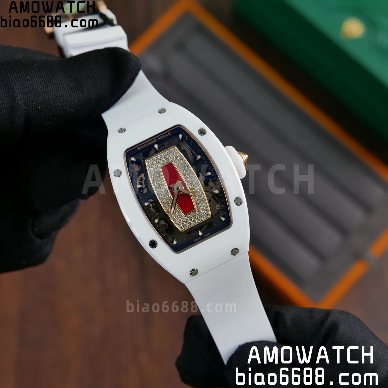 RM07 Ladies White Ceramic ZF 1:1 Best Edition Red Dial on White Rubber Strap CRMA2 Clone 64 bc61a342a796a94 阿默表行AmoWatch