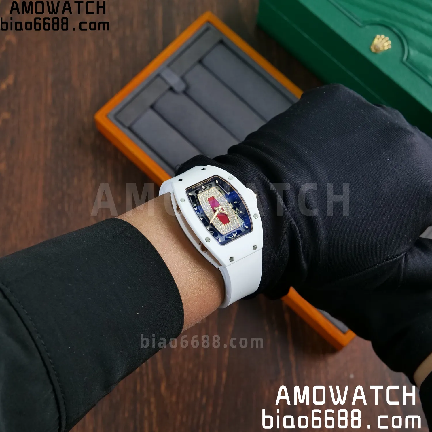 RM07 Ladies White Ceramic ZF 1:1 Best Edition Red Dial on White Rubber Strap CRMA2 Clone 88 eaae740e4130589 阿默表行AmoWatch