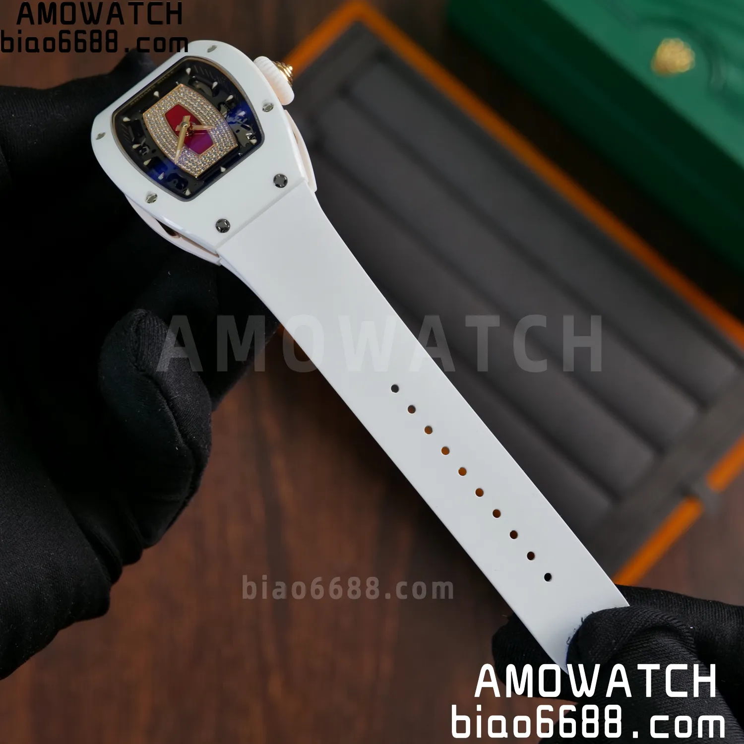 RM07 Ladies White Ceramic ZF 1:1 Best Edition Red Dial on White Rubber Strap CRMA2 Clone 67 f070f41038b53dd 阿默表行AmoWatch