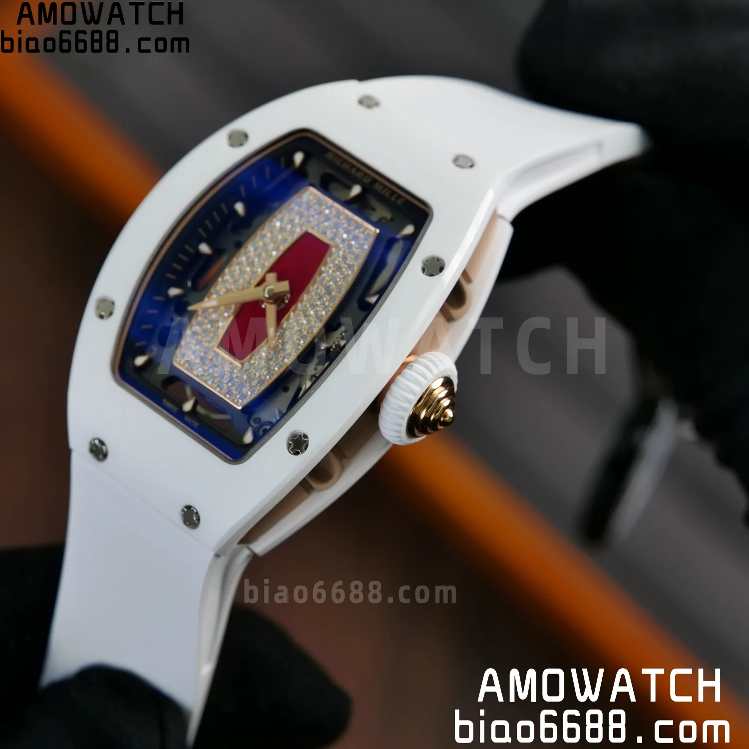 RM07 Ladies White Ceramic ZF 1:1 Best Edition Red Dial on White Rubber Strap CRMA2 Clone 73 f69126f41c6016f 阿默表行AmoWatch