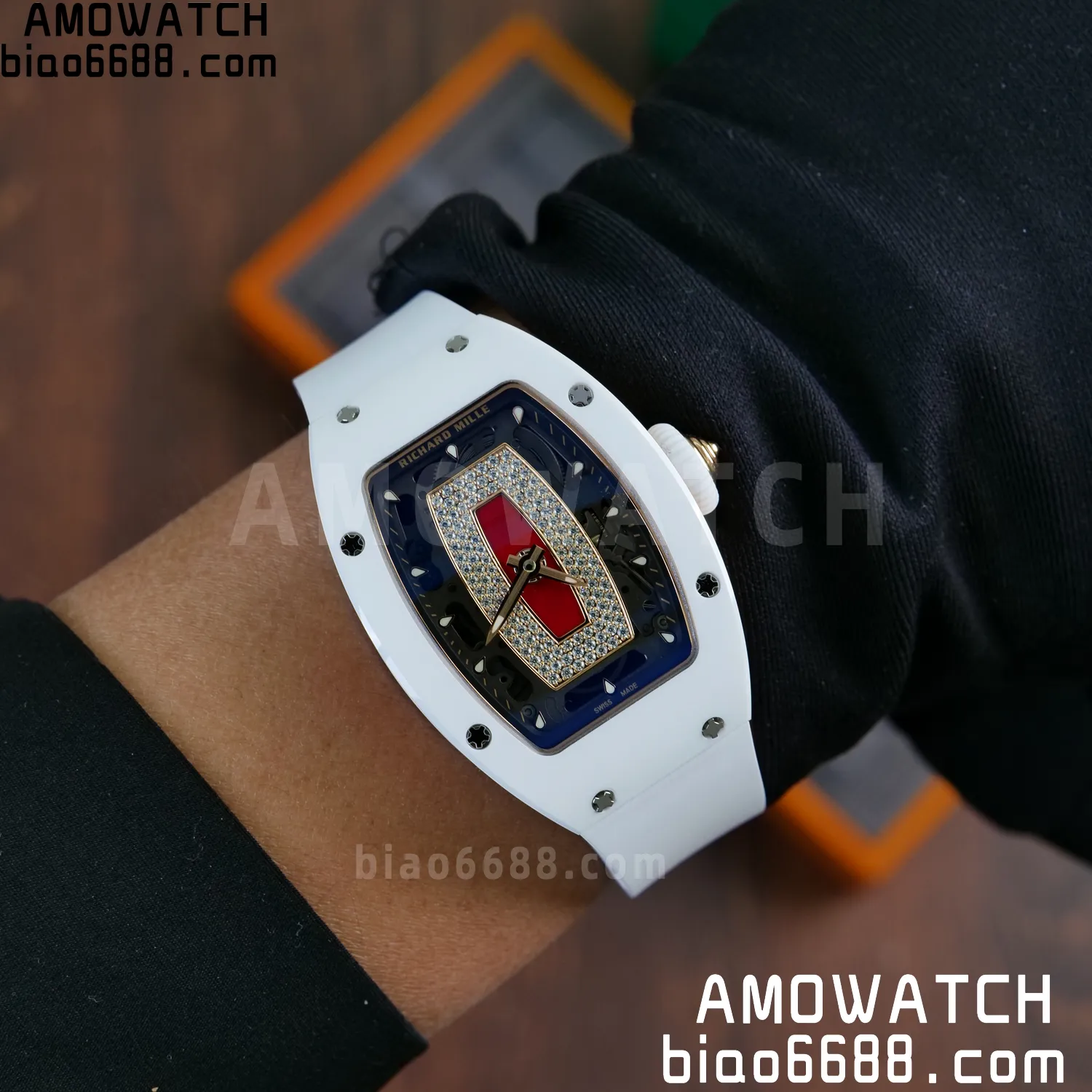 RM07 Ladies White Ceramic ZF 1:1 Best Edition Red Dial on White Rubber Strap CRMA2 Clone 90 fc8efc60f8e30b8 阿默表行AmoWatch