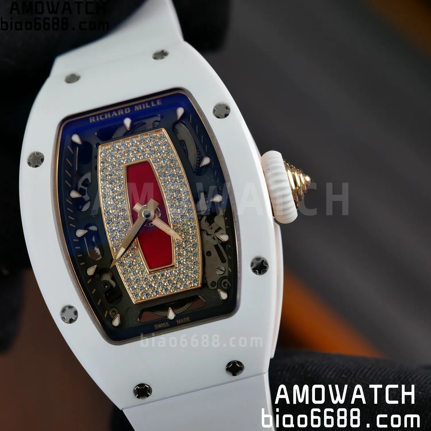 RM07 Ladies White Ceramic ZF 1:1 Best Edition Red Dial on White Rubber Strap CRMA2 Clone 77 ff275bace10a029 阿默表行AmoWatch