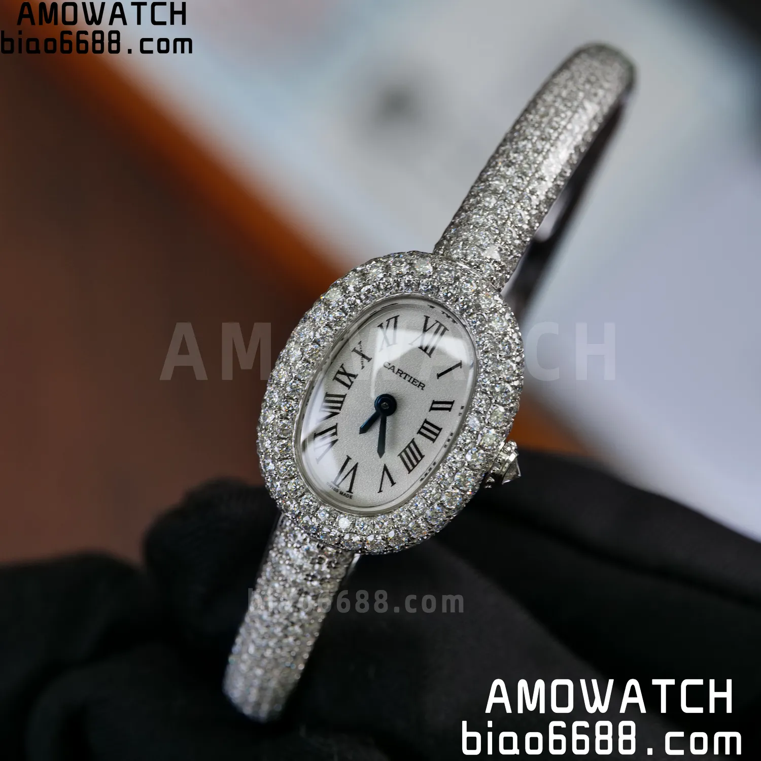 Cartier Baignoire 18.7mm HPI01773 BBAF 1:1 Best Edition White Dial on Moissanite bracelet Bracelet Ronda Quartz 78 7e1ef8668b474d6 AMO Watch