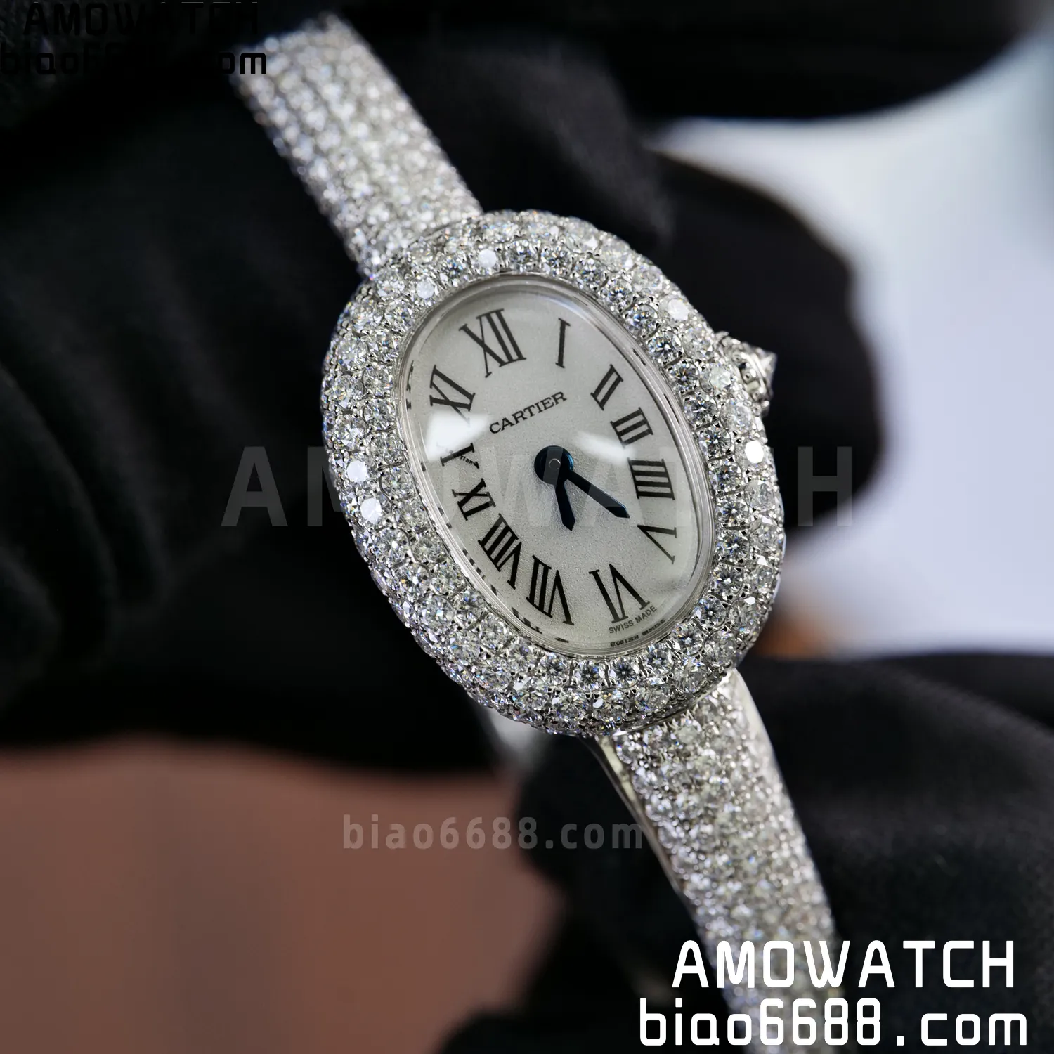 Cartier Baignoire 18.7mm HPI01773 BBAF 1:1 Best Edition White Dial on Moissanite bracelet Bracelet Ronda Quartz 75 aa9ba96131560f8 AMO Watch
