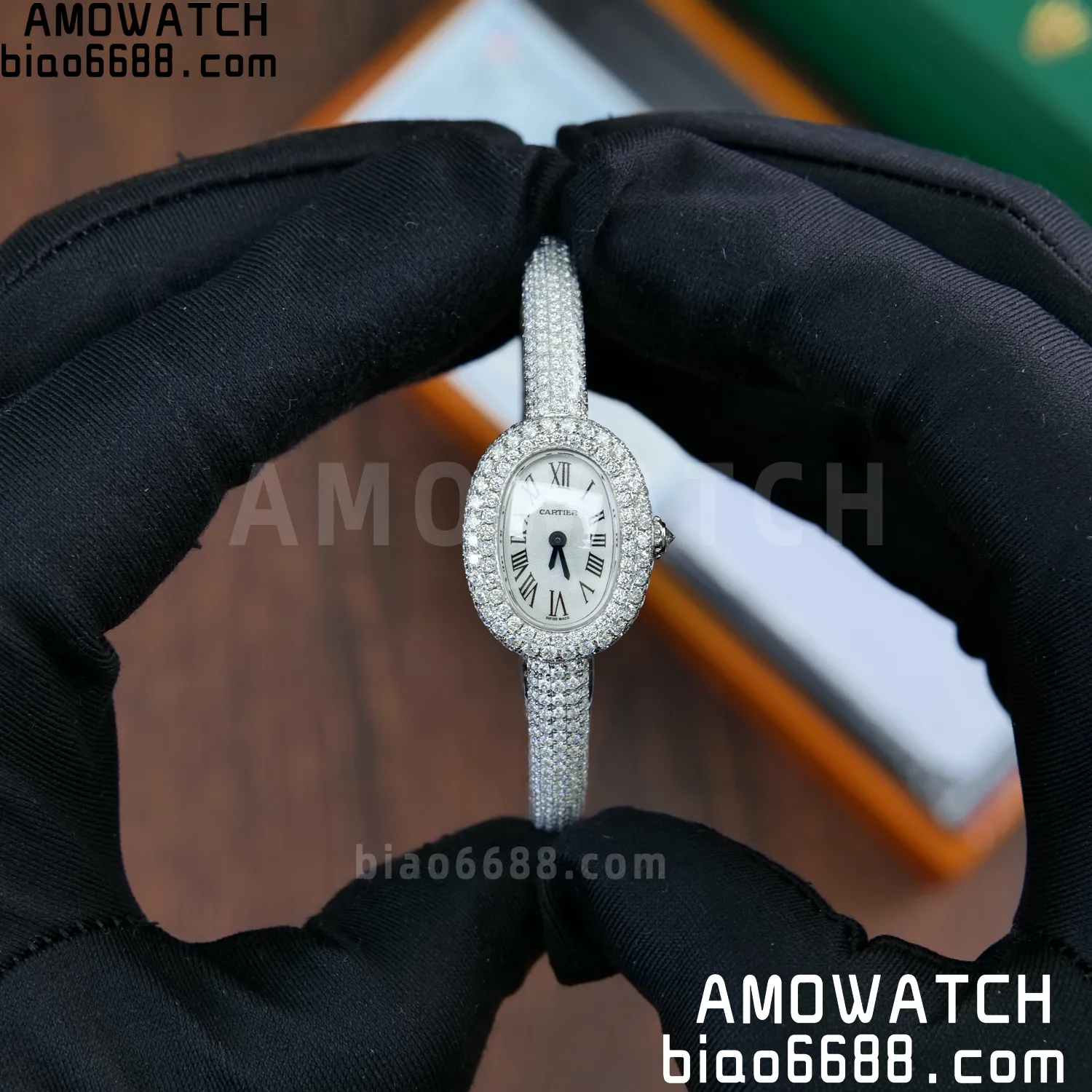 Cartier Baignoire 18.7mm HPI01773 BBAF 1:1 Best Edition White Dial on Moissanite bracelet Bracelet Ronda Quartz 87 bb58f86a666acd0 AMO Watch