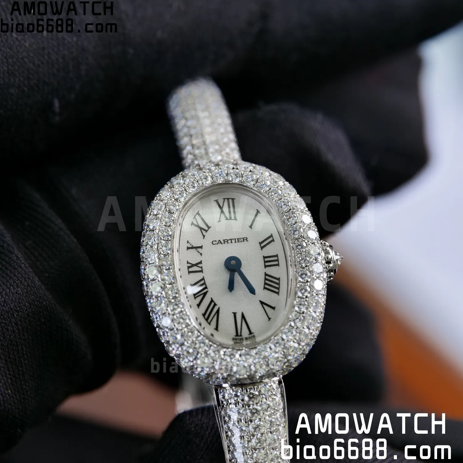 Cartier Baignoire 18.7mm HPI01773 BBAF 1:1 Best Edition White Dial on Moissanite bracelet Bracelet Ronda Quartz 77 cf024a15b7b0d89 AMO Watch