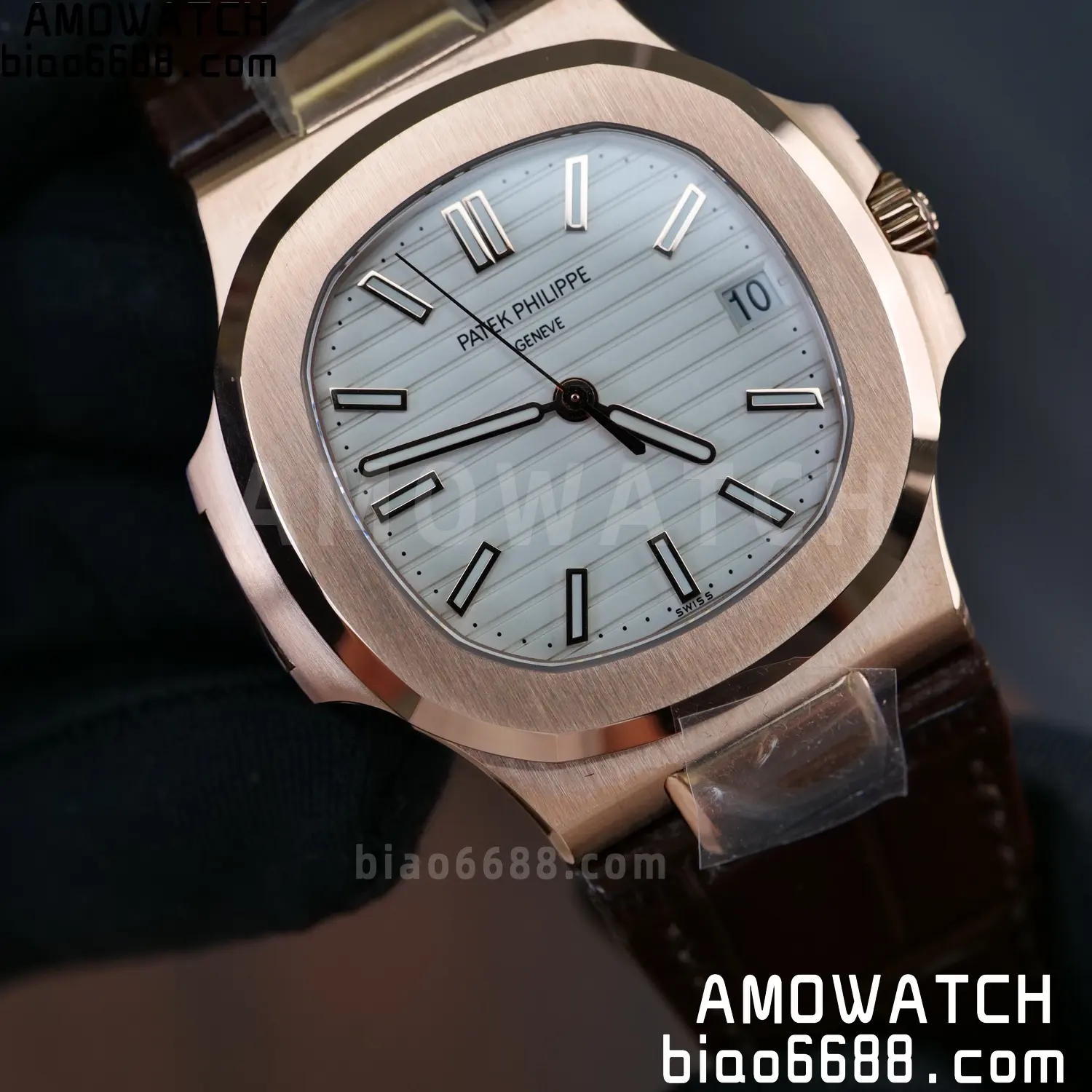 PP Nautilus 5711 RG DDF 1:1 Best Edition White Textured Dial on Brown Leather Strap (Weighted) 76 1067dec3b7d33da AMO Watch