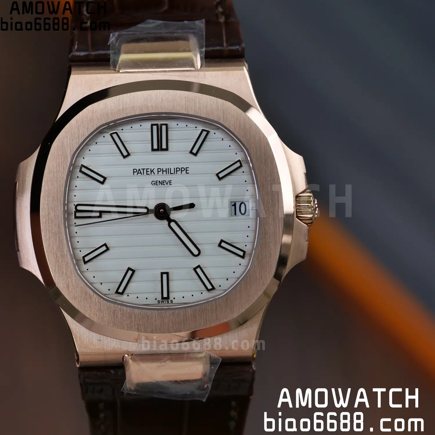 PP Nautilus 5711 RG DDF 1:1 Best Edition White Textured Dial on Brown Leather Strap (Weighted) 67 24aa3f599f70a6d AMO Watch