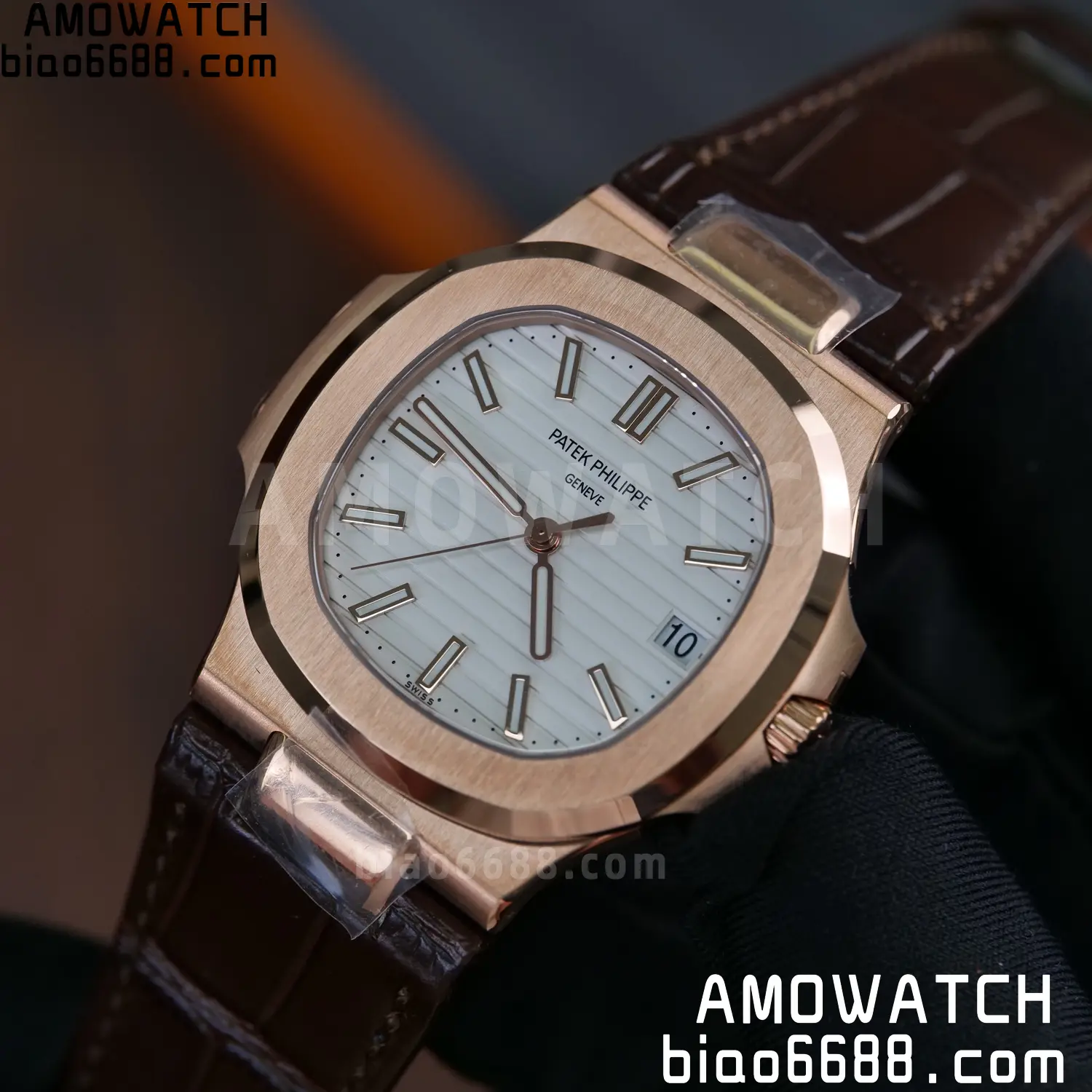 PP Nautilus 5711 RG DDF 1:1 Best Edition White Textured Dial on Brown Leather Strap (Weighted) 73 333105db3fe9749 AMO Watch
