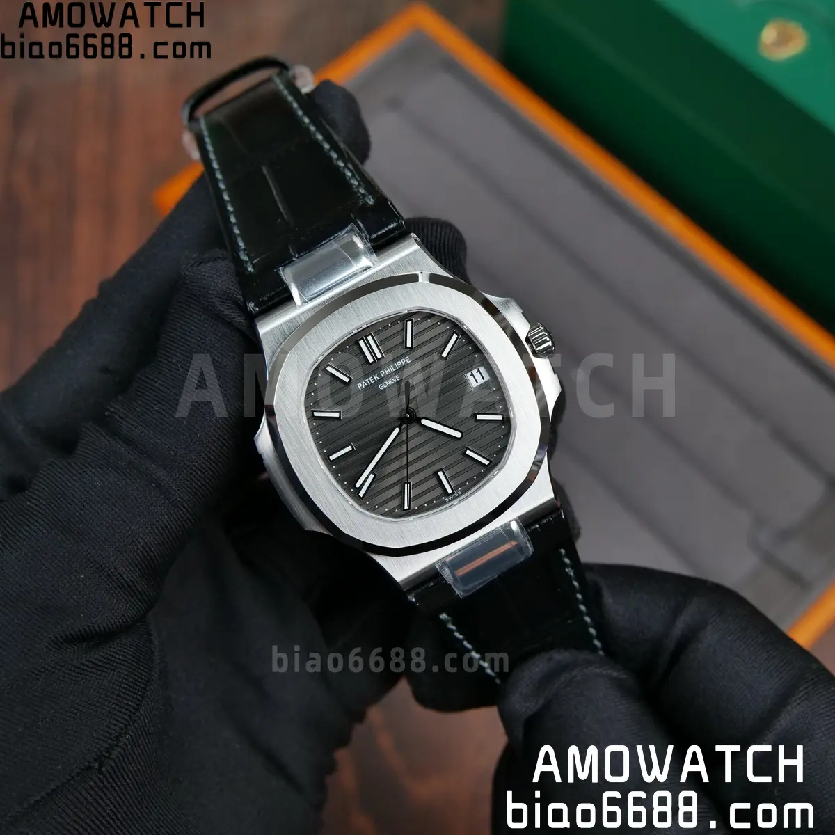PP Nautilus 5711 DDF 1:1 Best Edition Gray Textured Dial on Black Leather Strap 324 (Weighted) 69 3dc14eeb00168f8 阿默表行AmoWatch